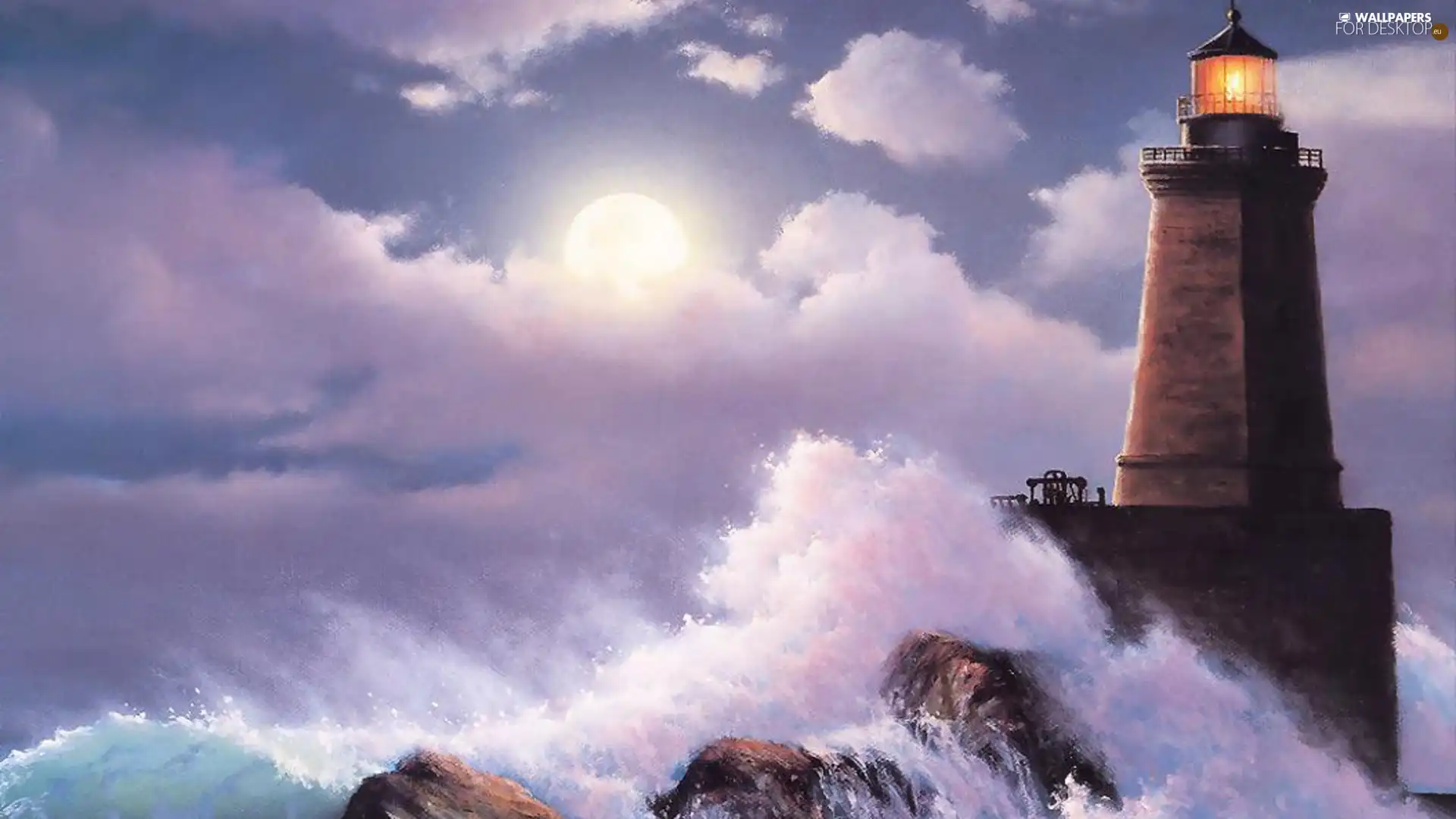 Lighthouse, Waves, Art, sea