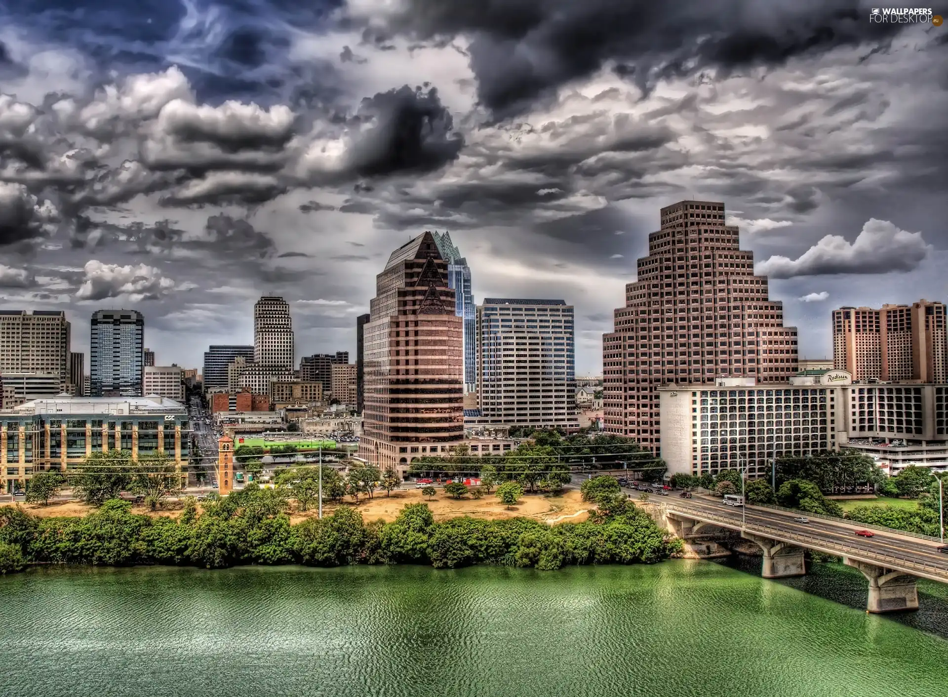 Austin, Teksas, bridge, Houses, River