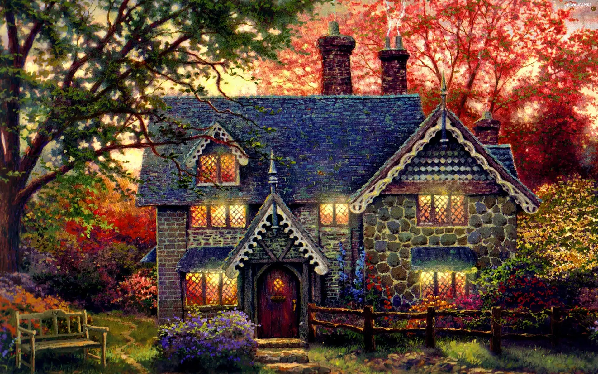 autumn, picture, house