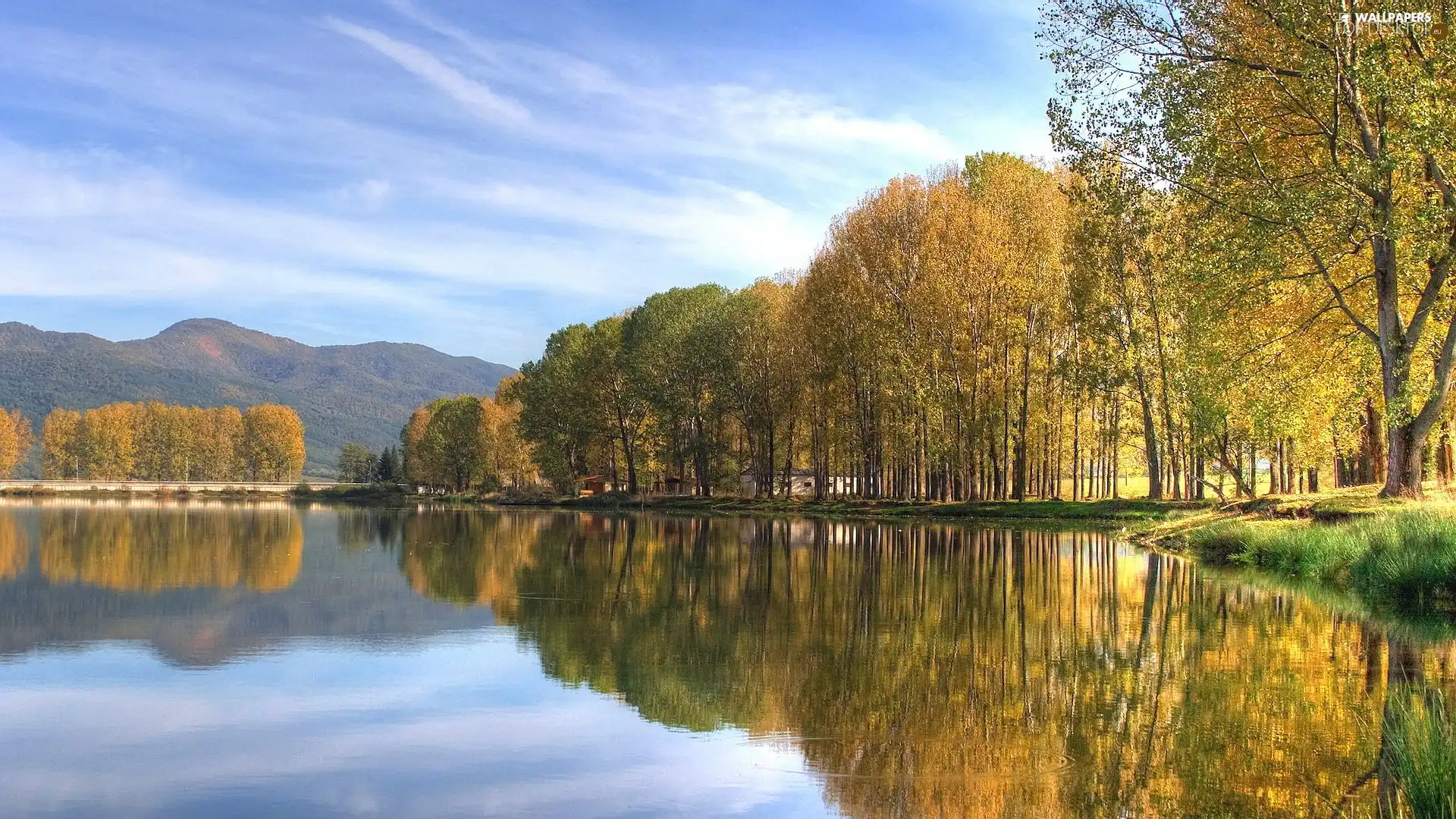 lake, viewes, autumn, trees