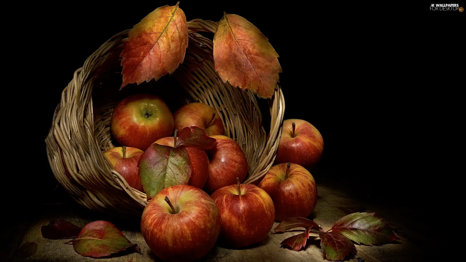 basket, apples, Leaf