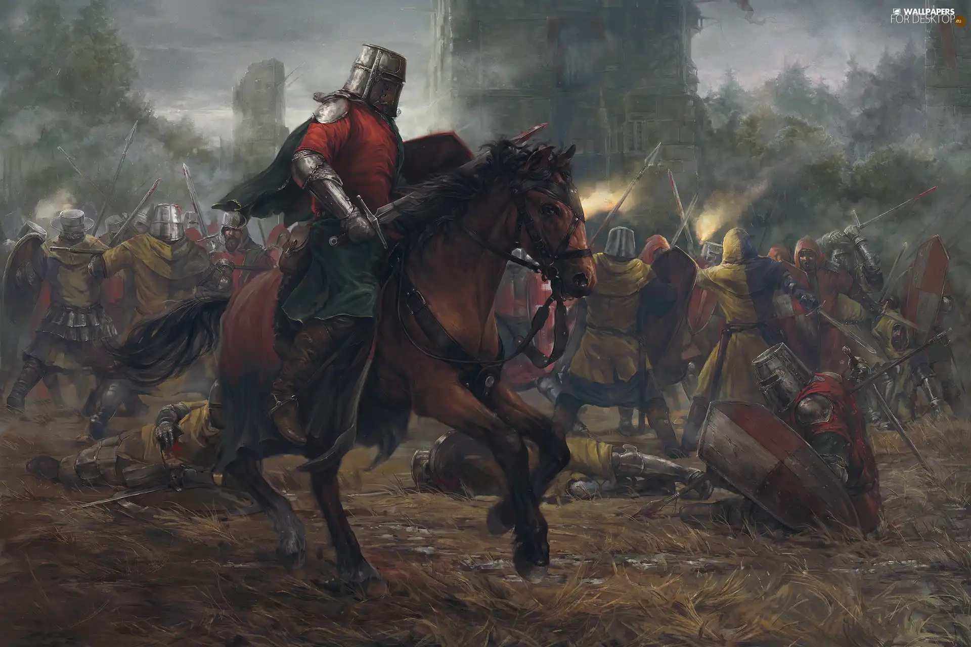 Knight, Battle, Digital Art, Horse