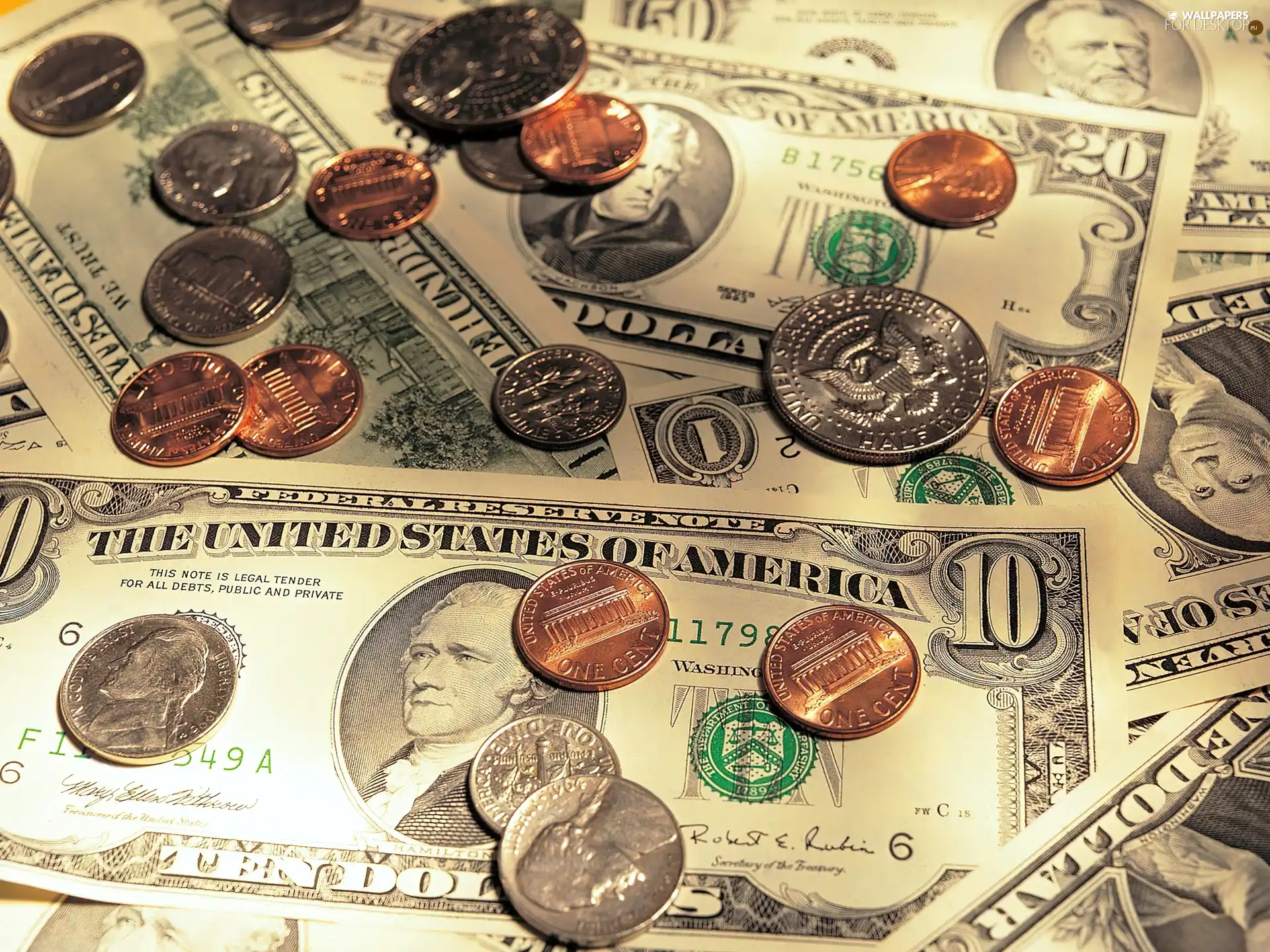 coins, U.S. dollars, bills