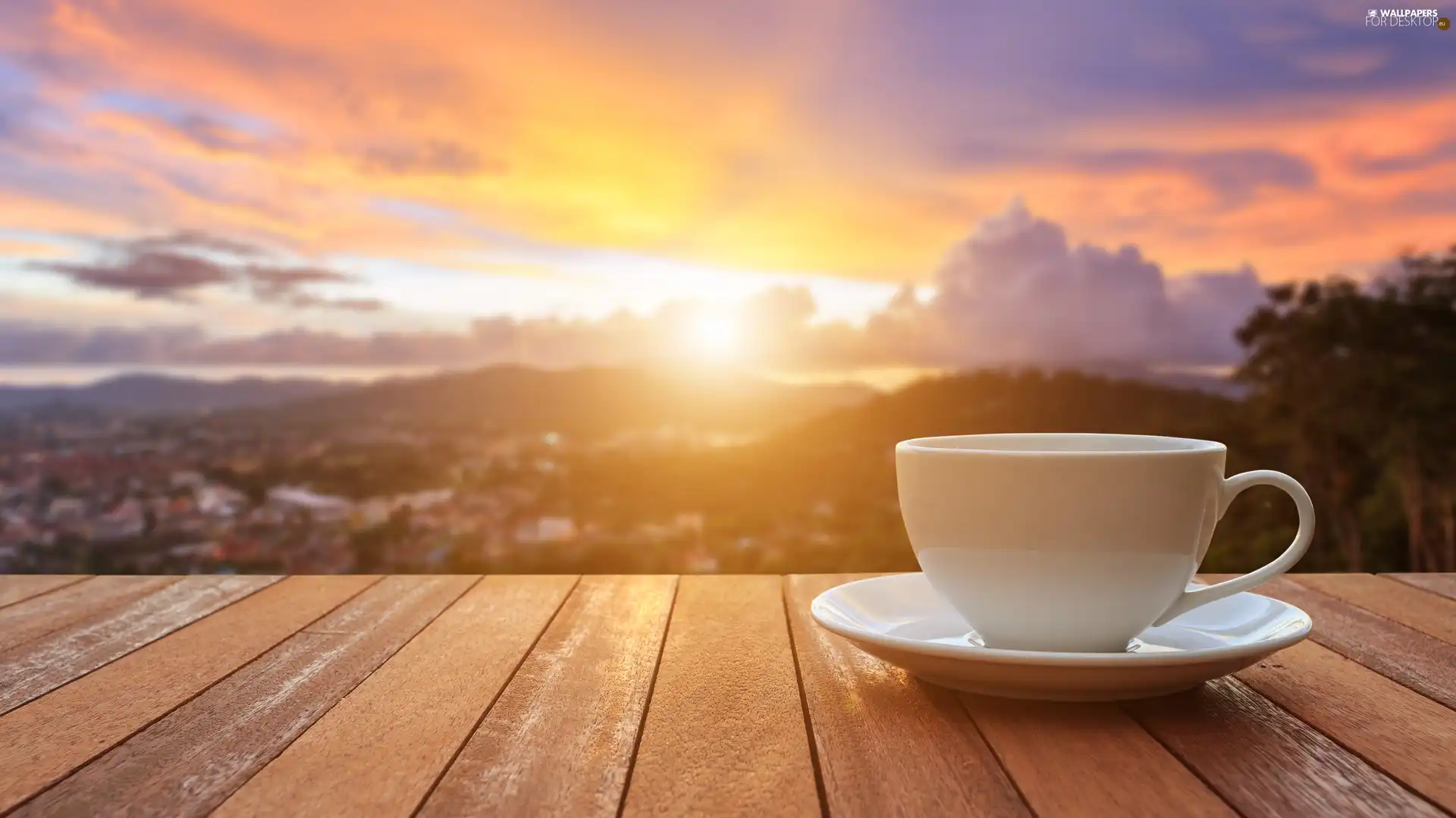 cup, landscape, Sunrise, boarding