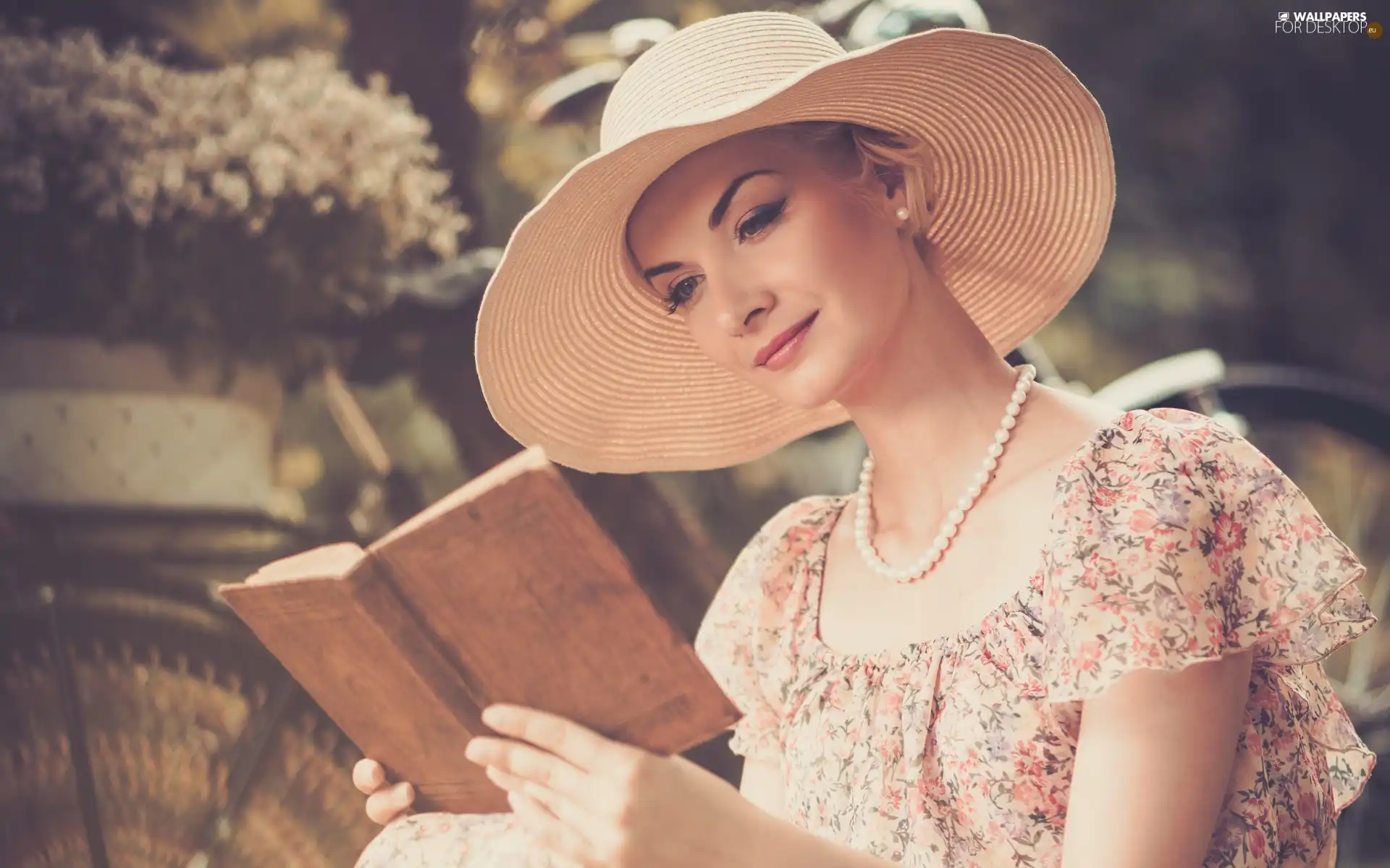 Women, Hat, Pearl, Book