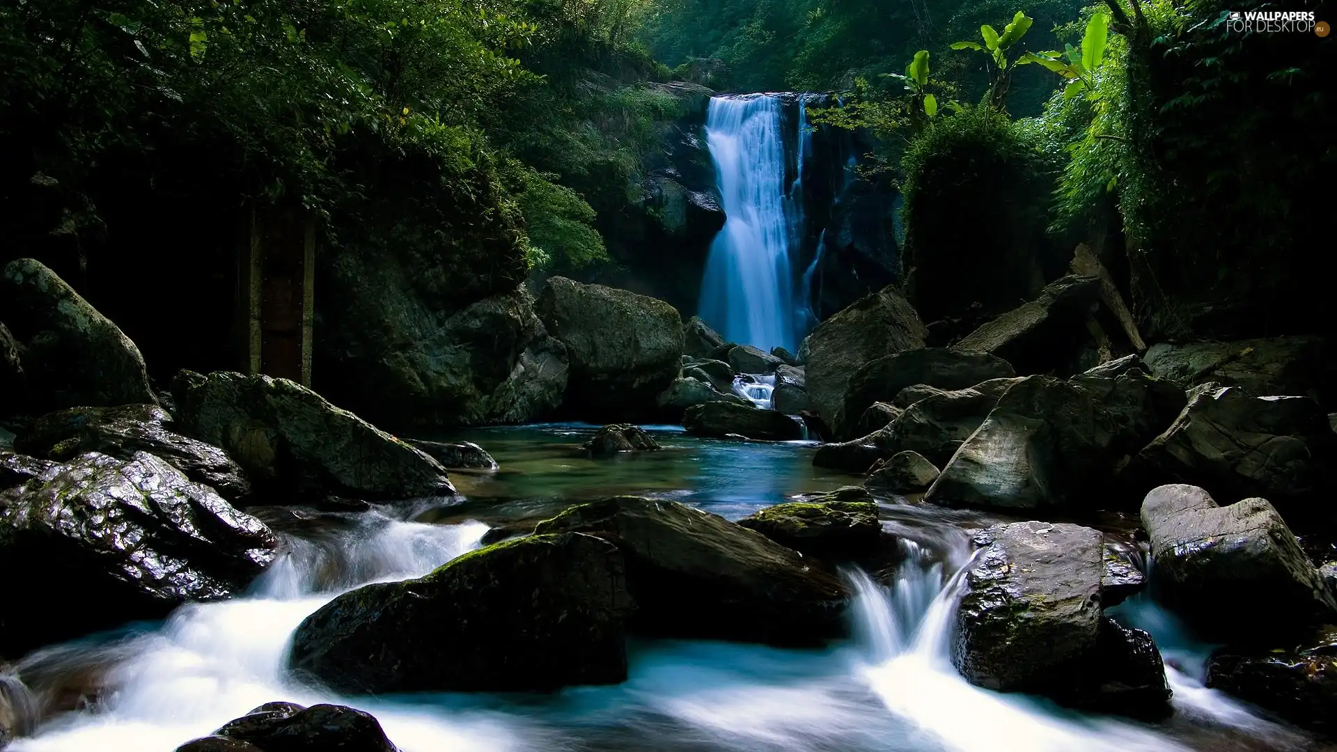 boulders, waterfall, River