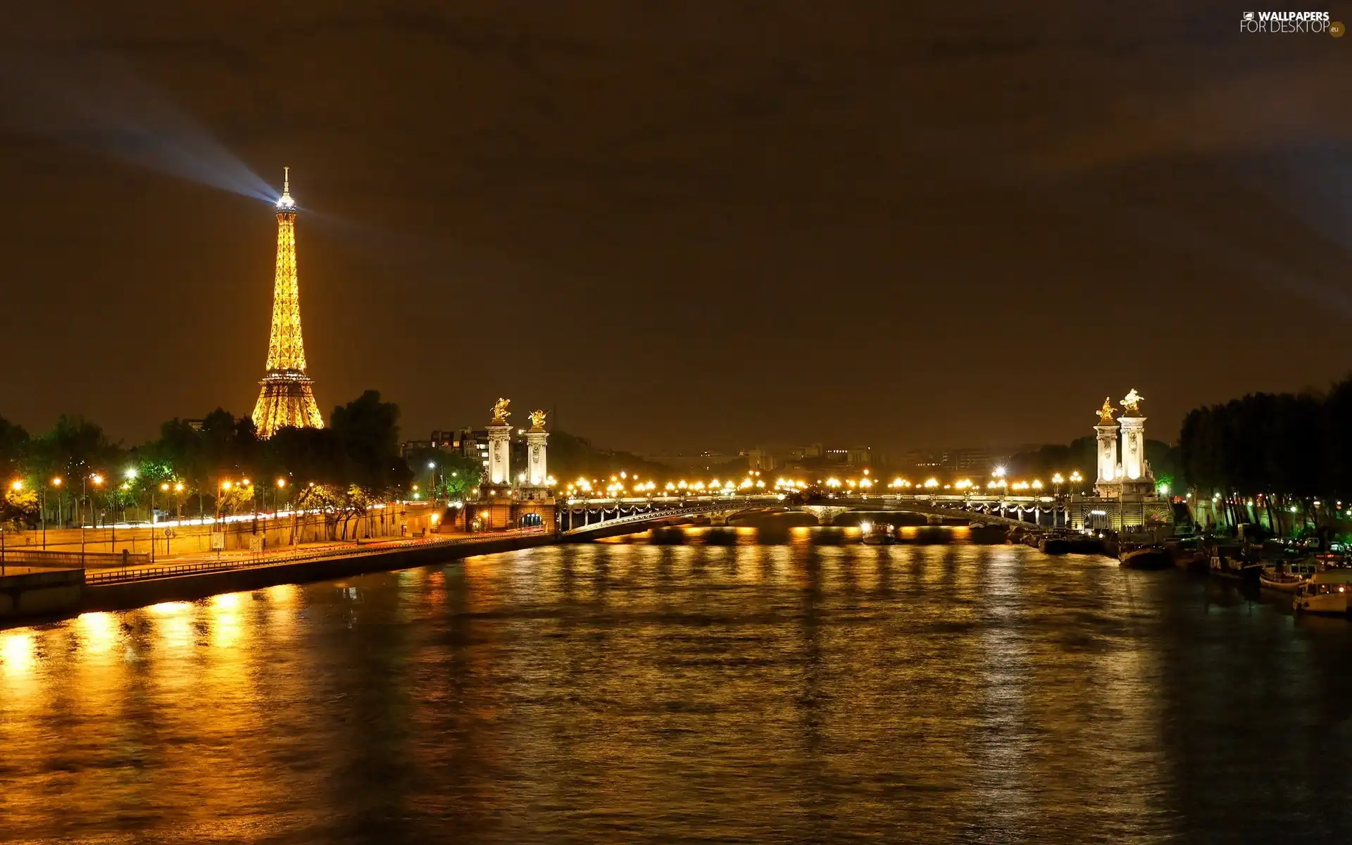 Eiffla Tower, Seine, bridge, Paris