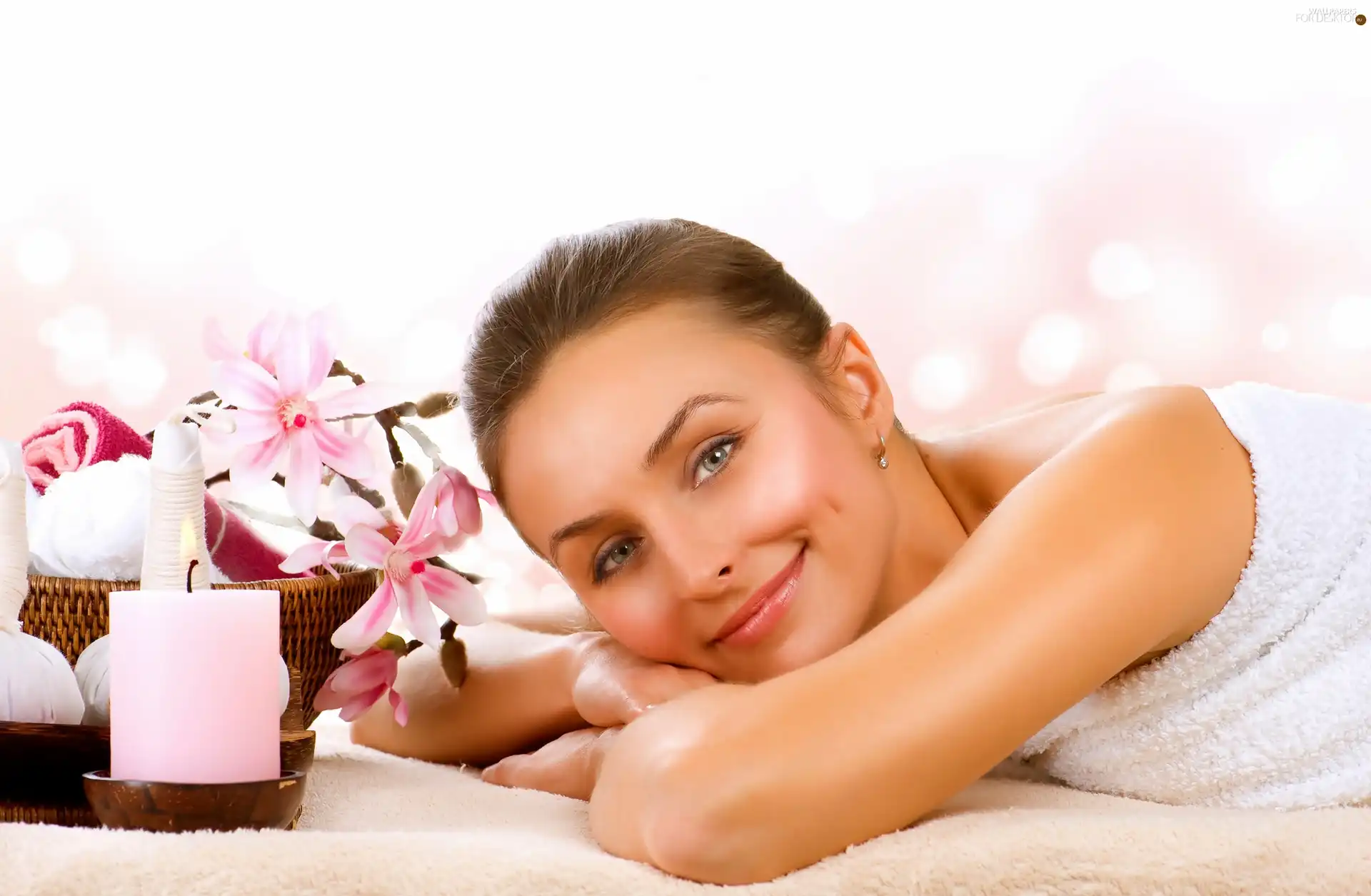 Women, Flowers, candle, Spa