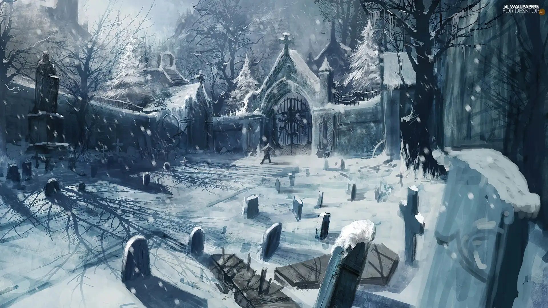 cemetery, winter, snow