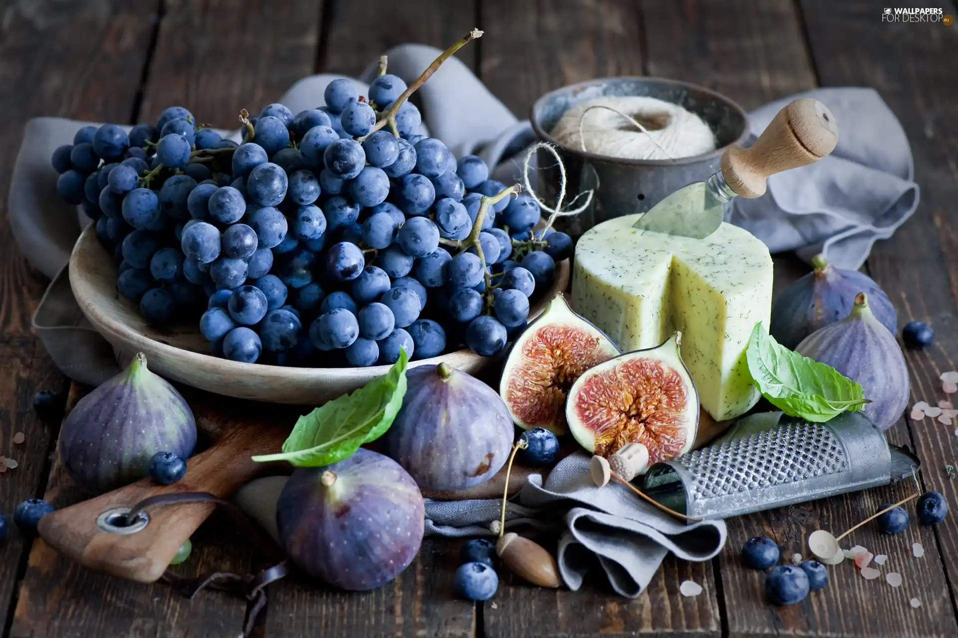cheese, Grapes, figs