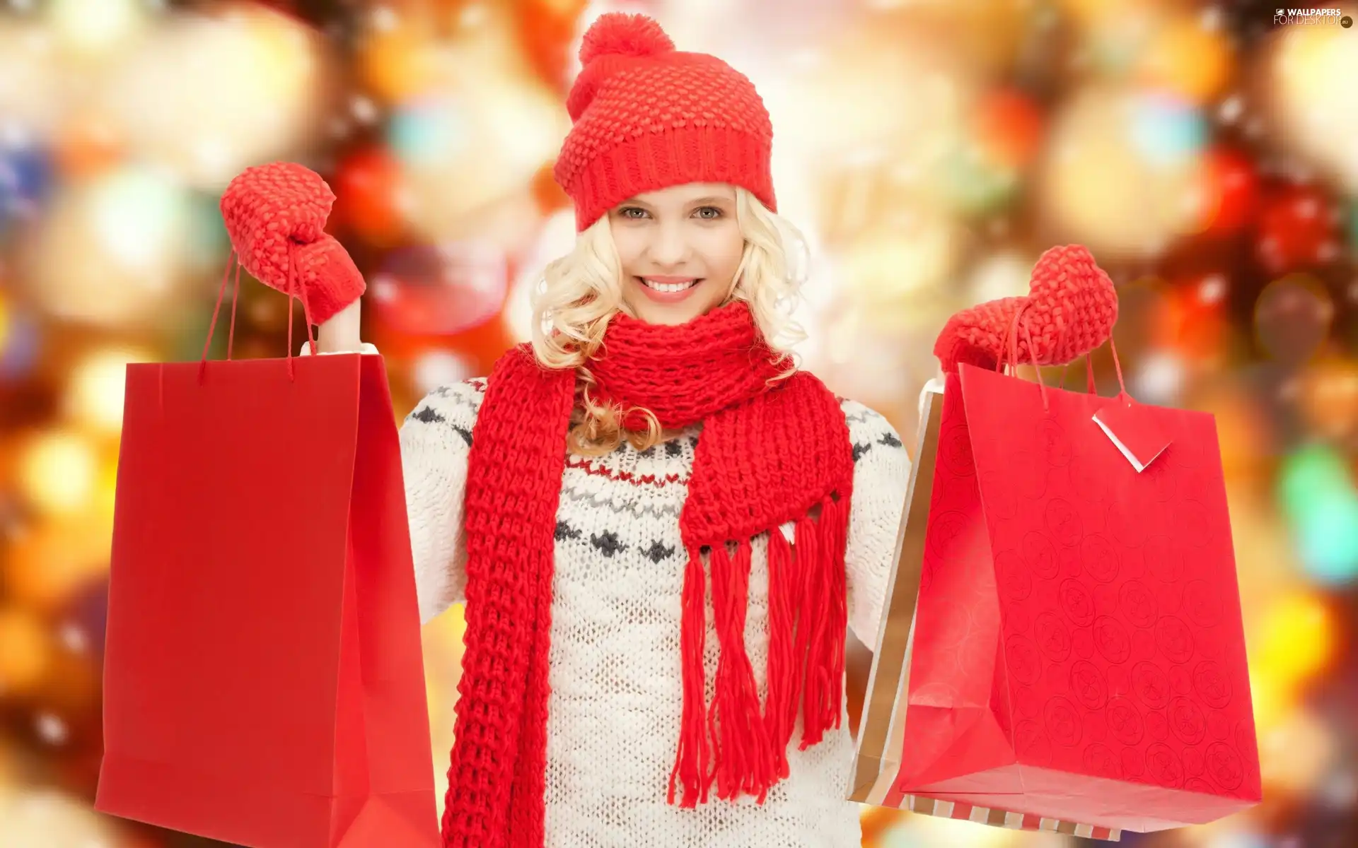 smiling, shopping, Christmas, Blonde