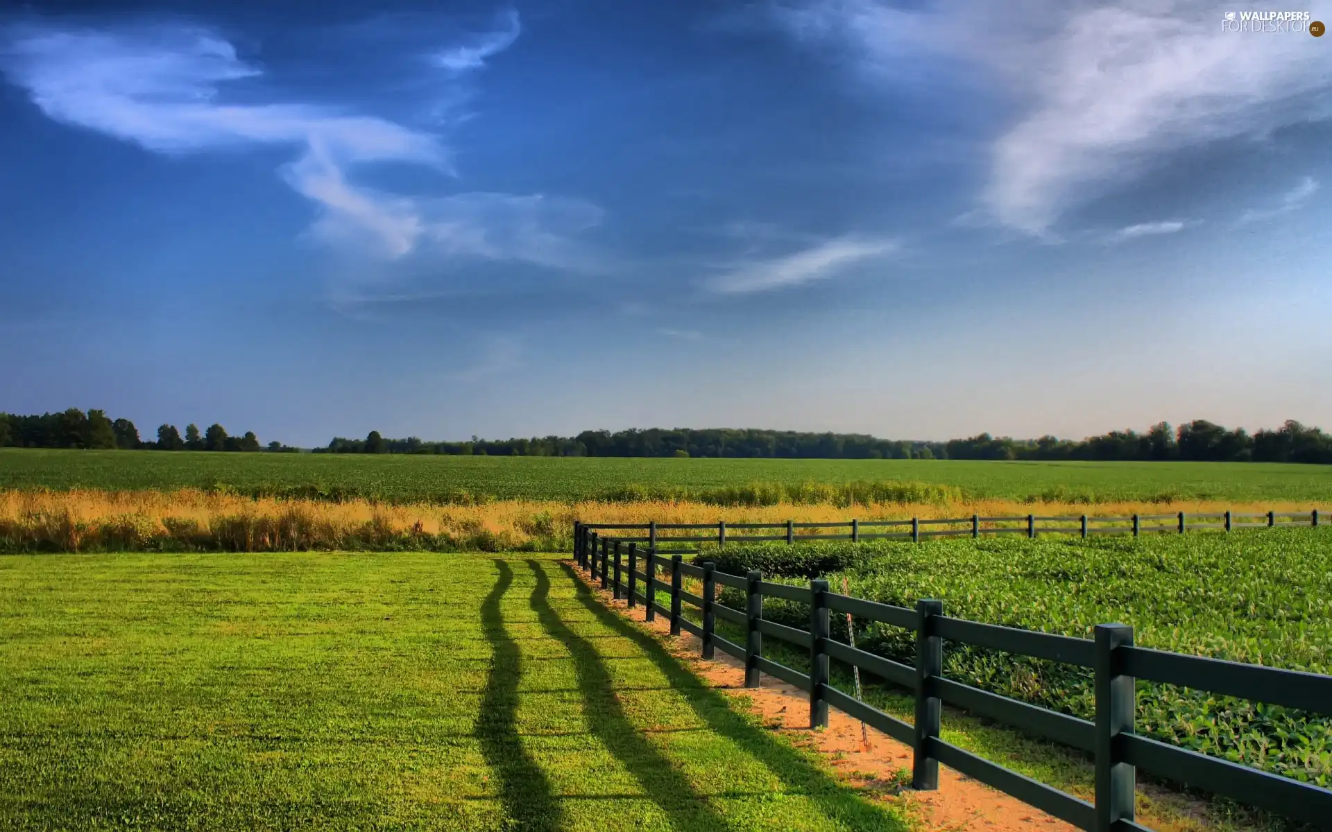 farm, fence, clouds, field
