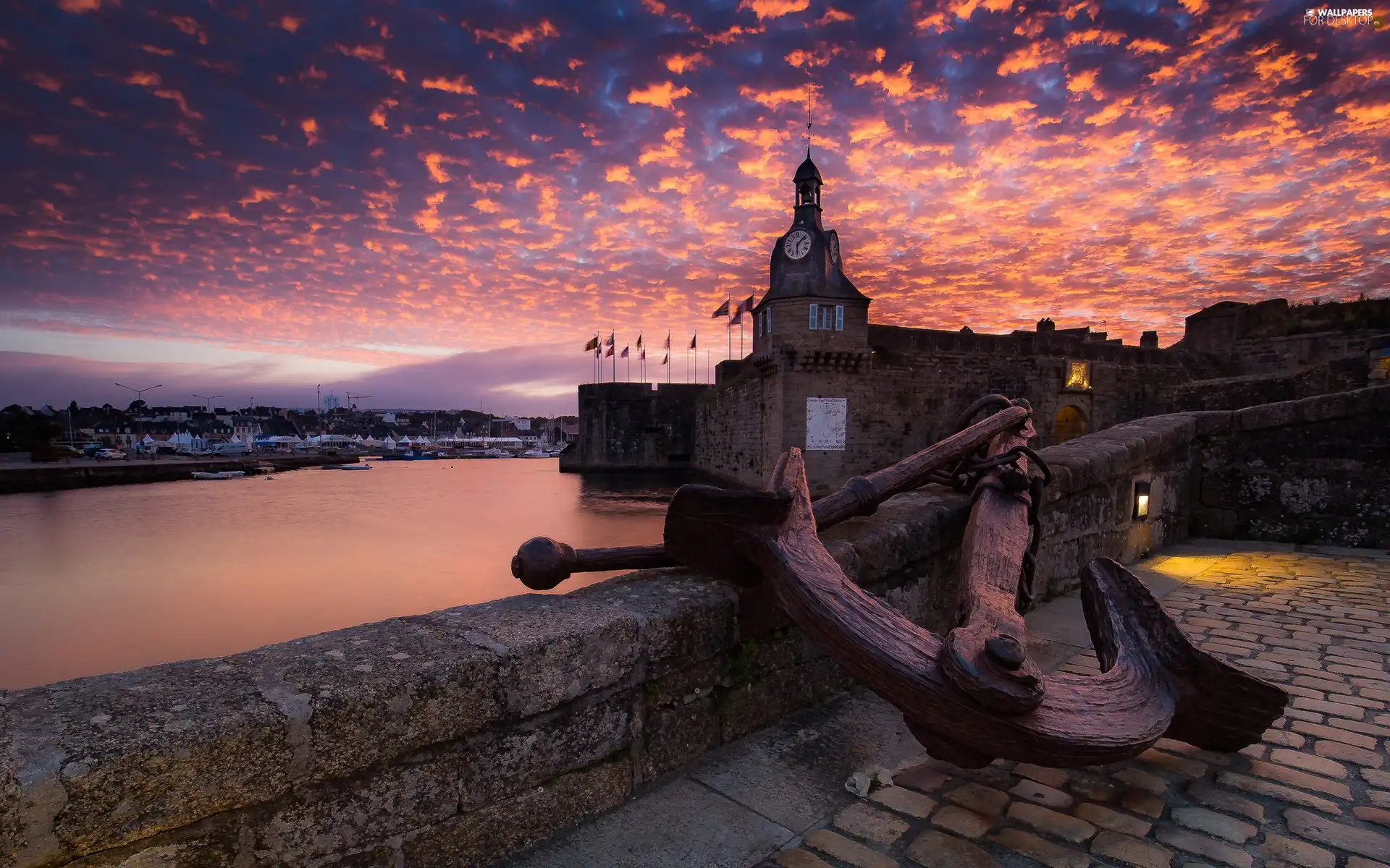 Great Sunsets, River, the walls, anchor, tower, clouds