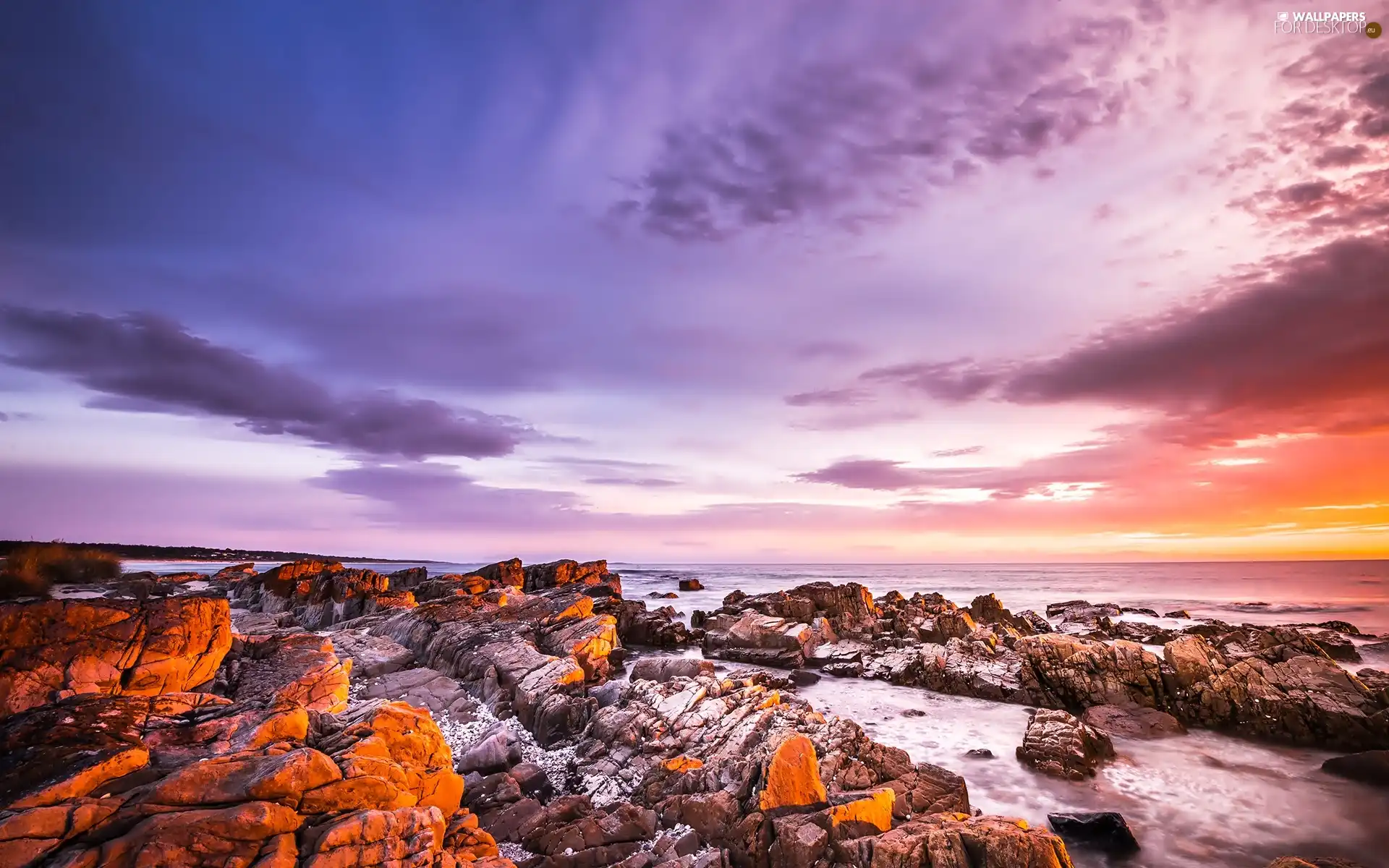 sea, Great Sunsets, Coast, rocks