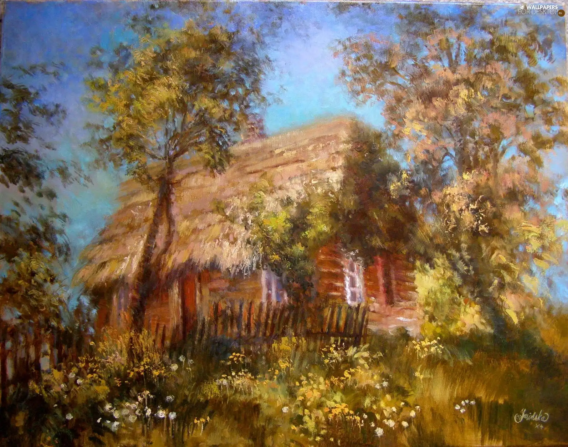picture, Cottage, country, Krystyna Jasinska