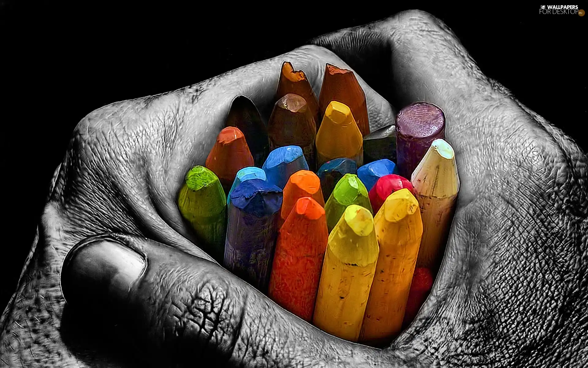 Men, color, crayons, hand