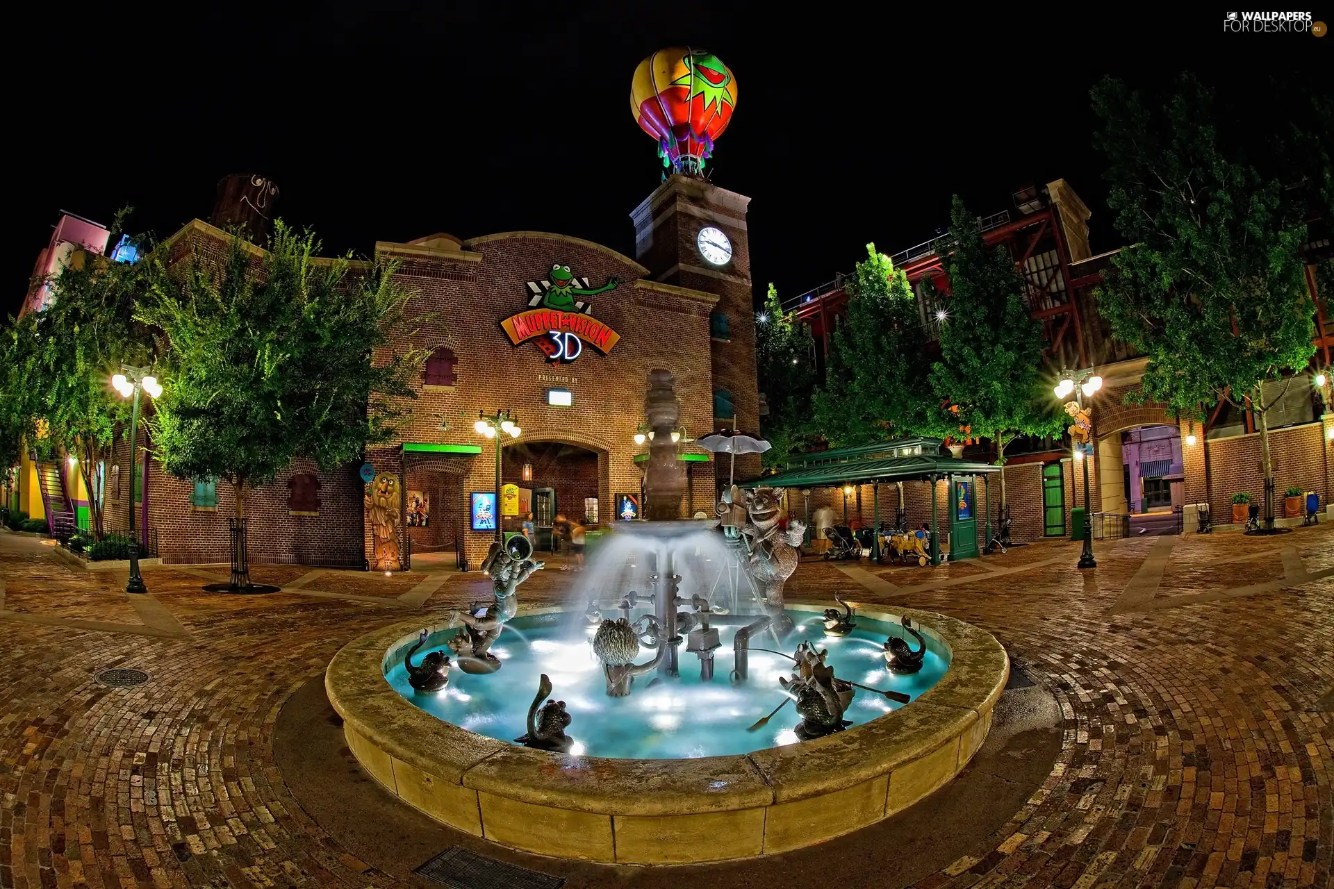 HDR, Town, California, Night, fountain, Disneyland, USA