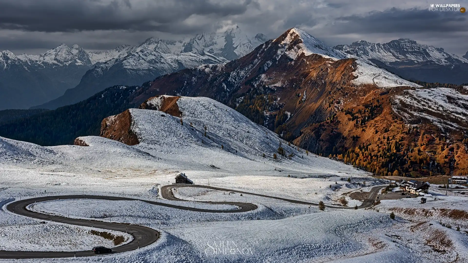 Dolomites, Province of Belluno, Way, Mountains, winter, Mountains, Italy, pass