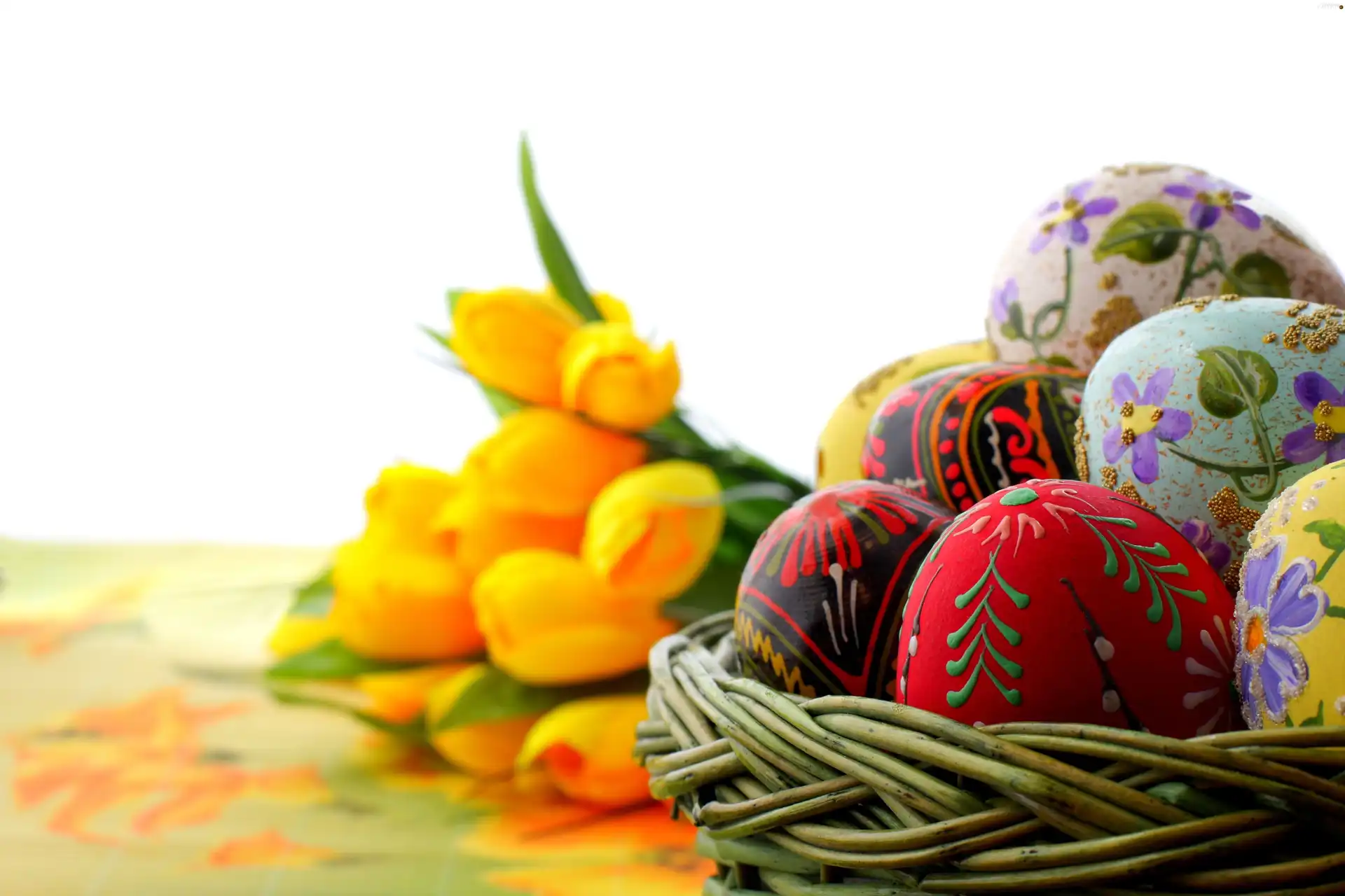 Tulips, eggs, easter, basket