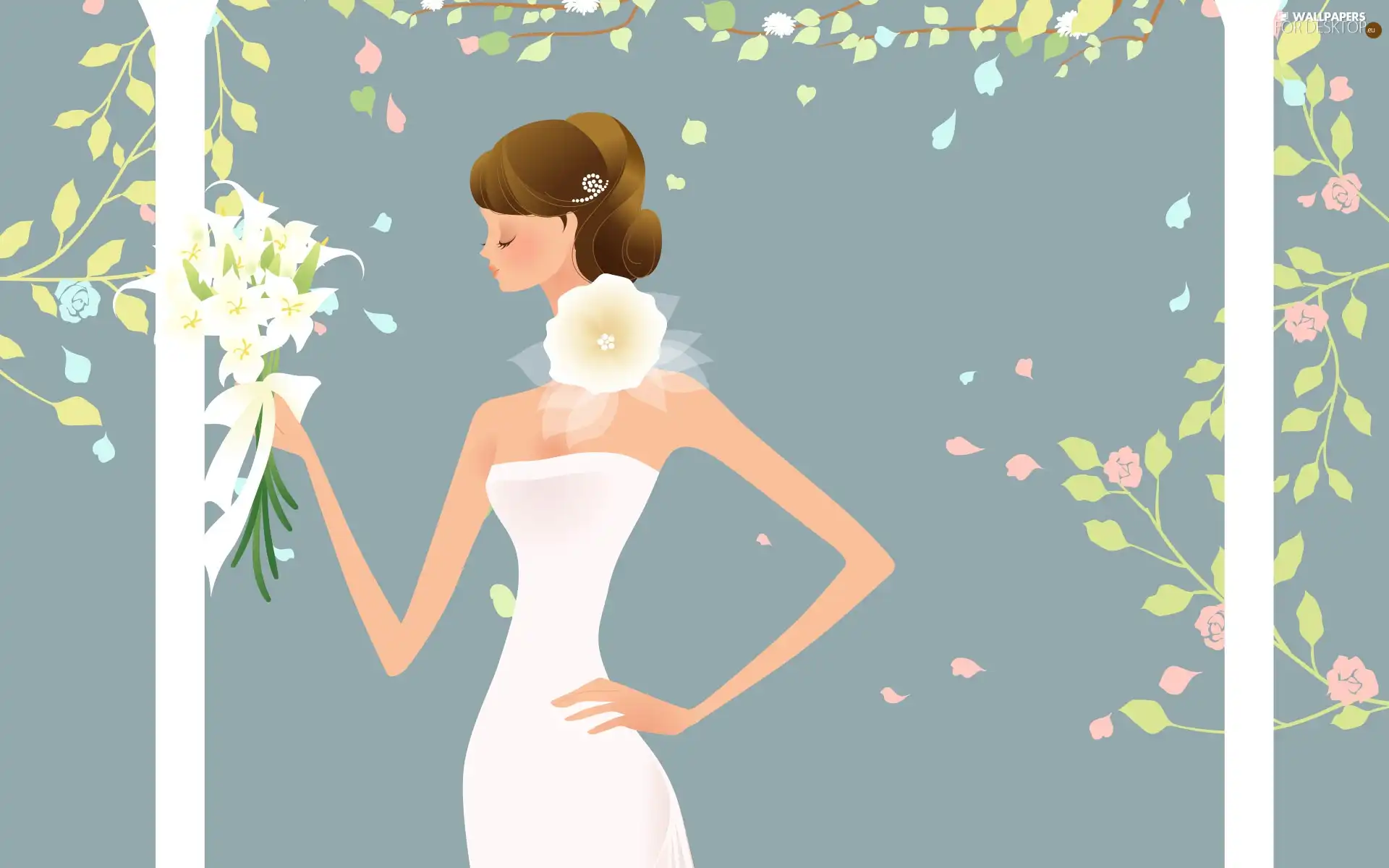 expectation, graphics, young, bouquet, lady