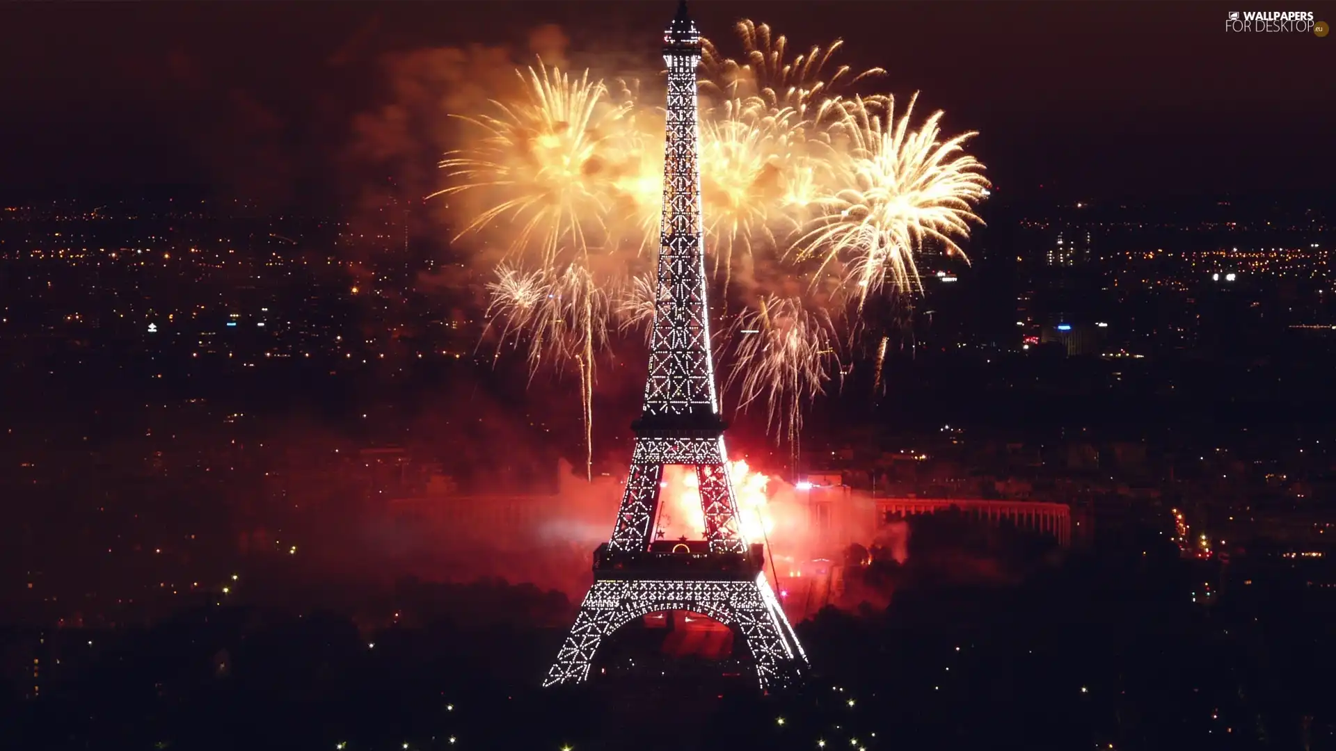 Eiffla Tower, Night, fireworks, Paris