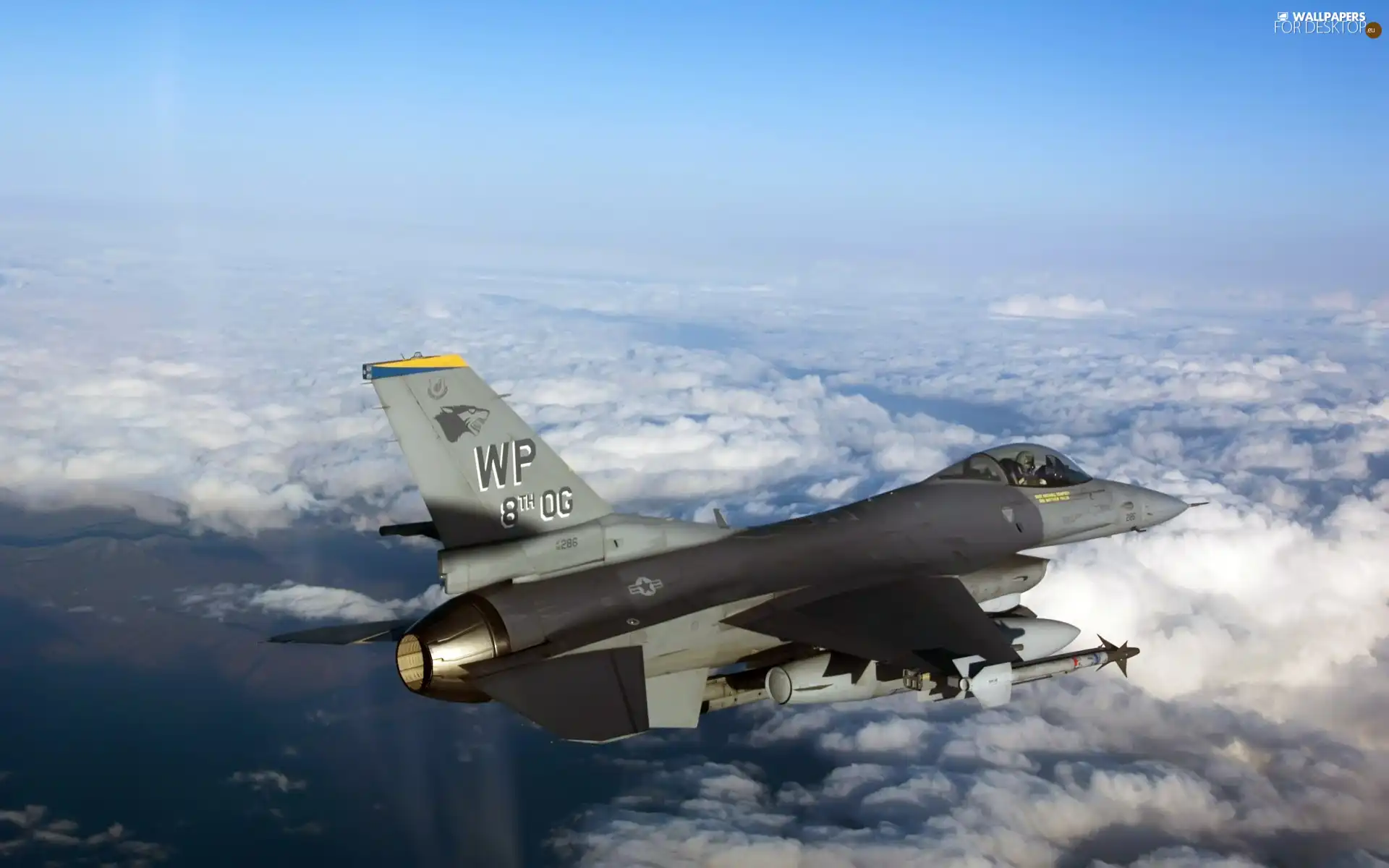 fighter, clouds, flight, F-16