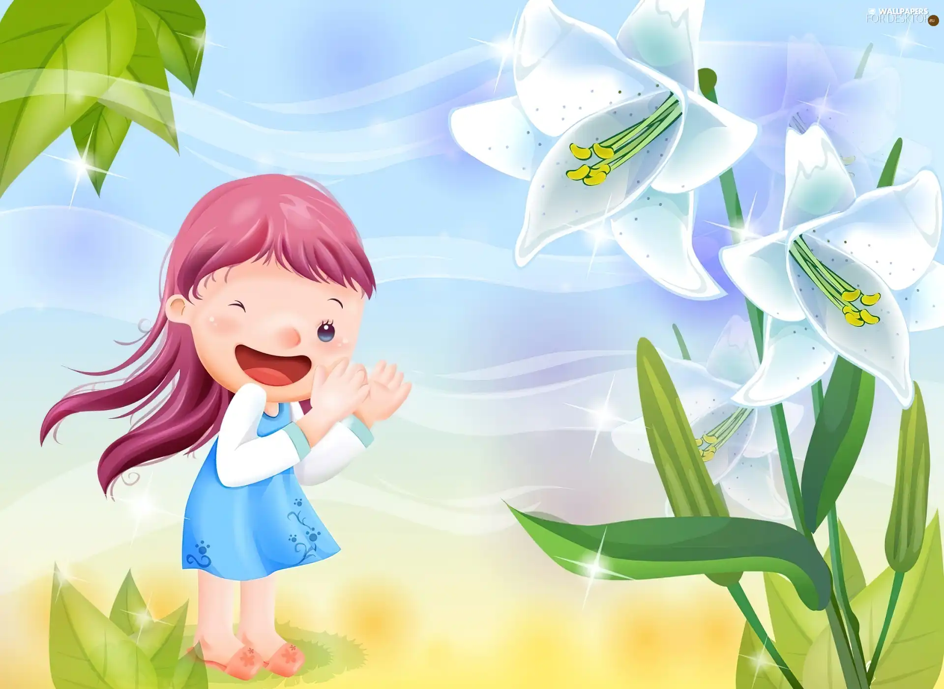 Kid, Garden, Flowers, joy