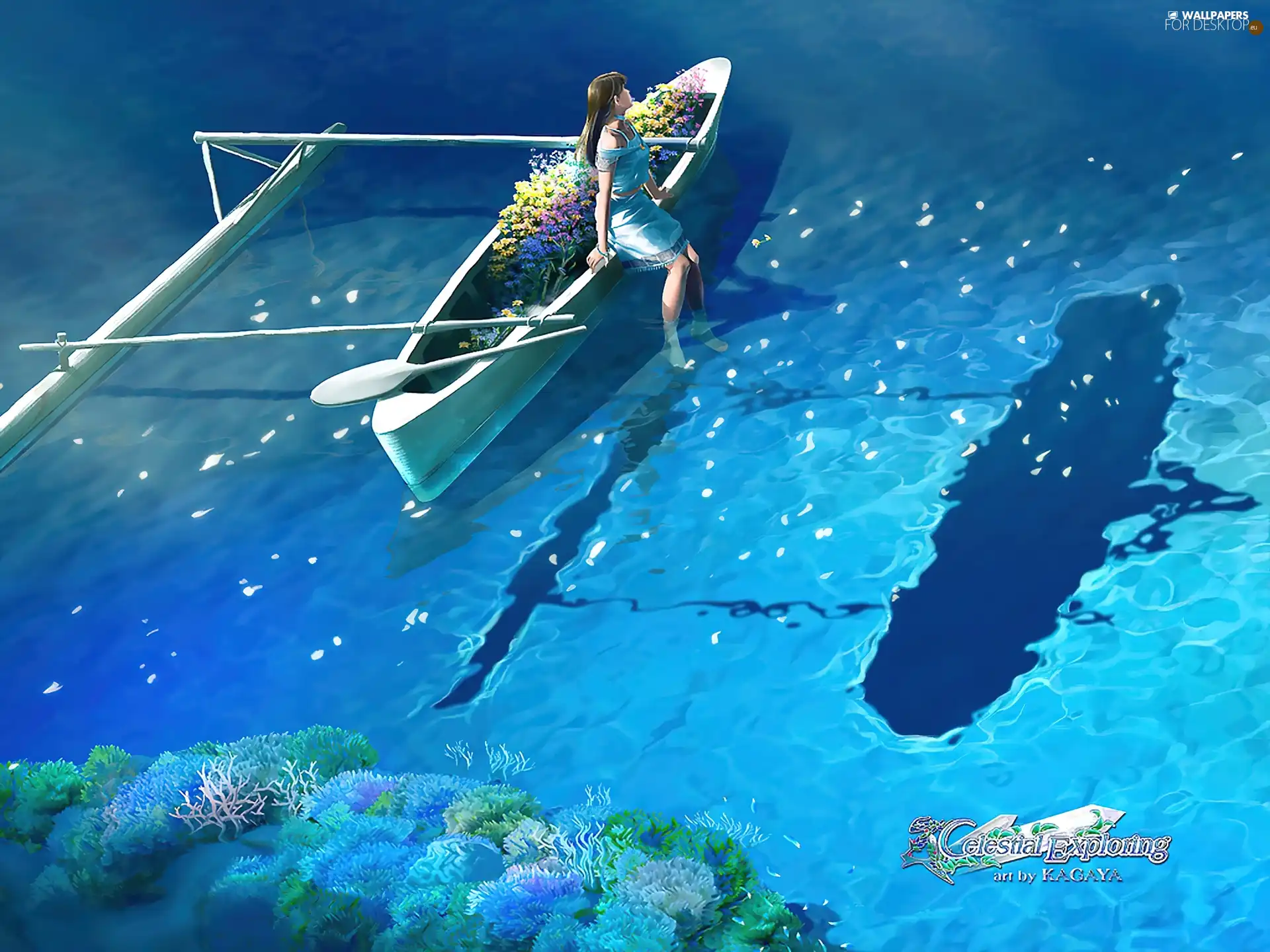 Flowers, shadow, Kagaya, Boat, graphics