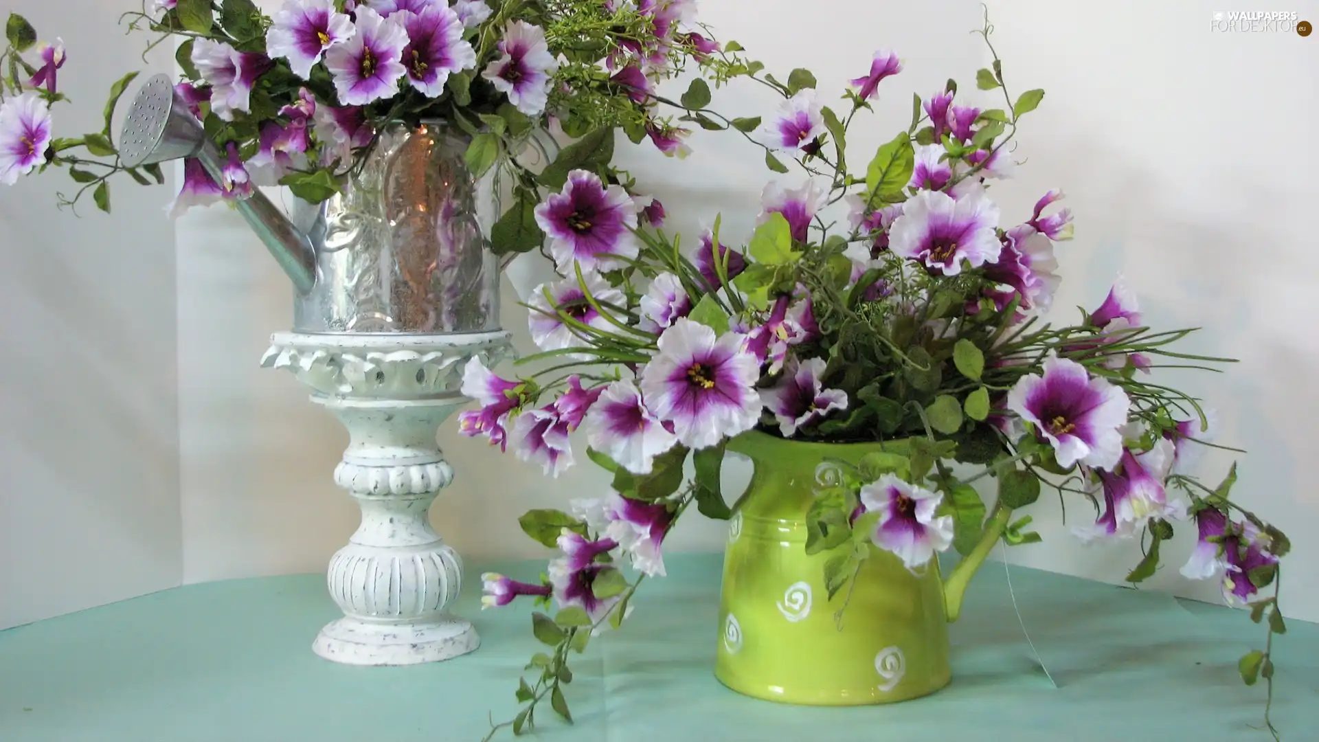 vases, violet, flowers, Bouquets