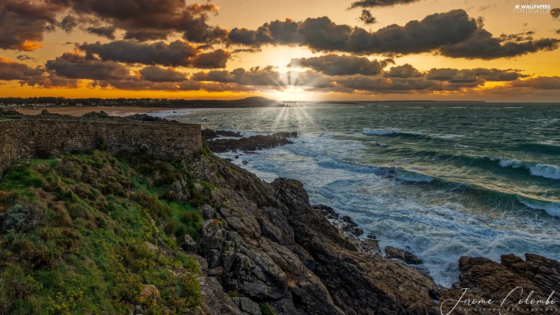 rocks, sea, Brittany, France, Great Sunsets, Coast