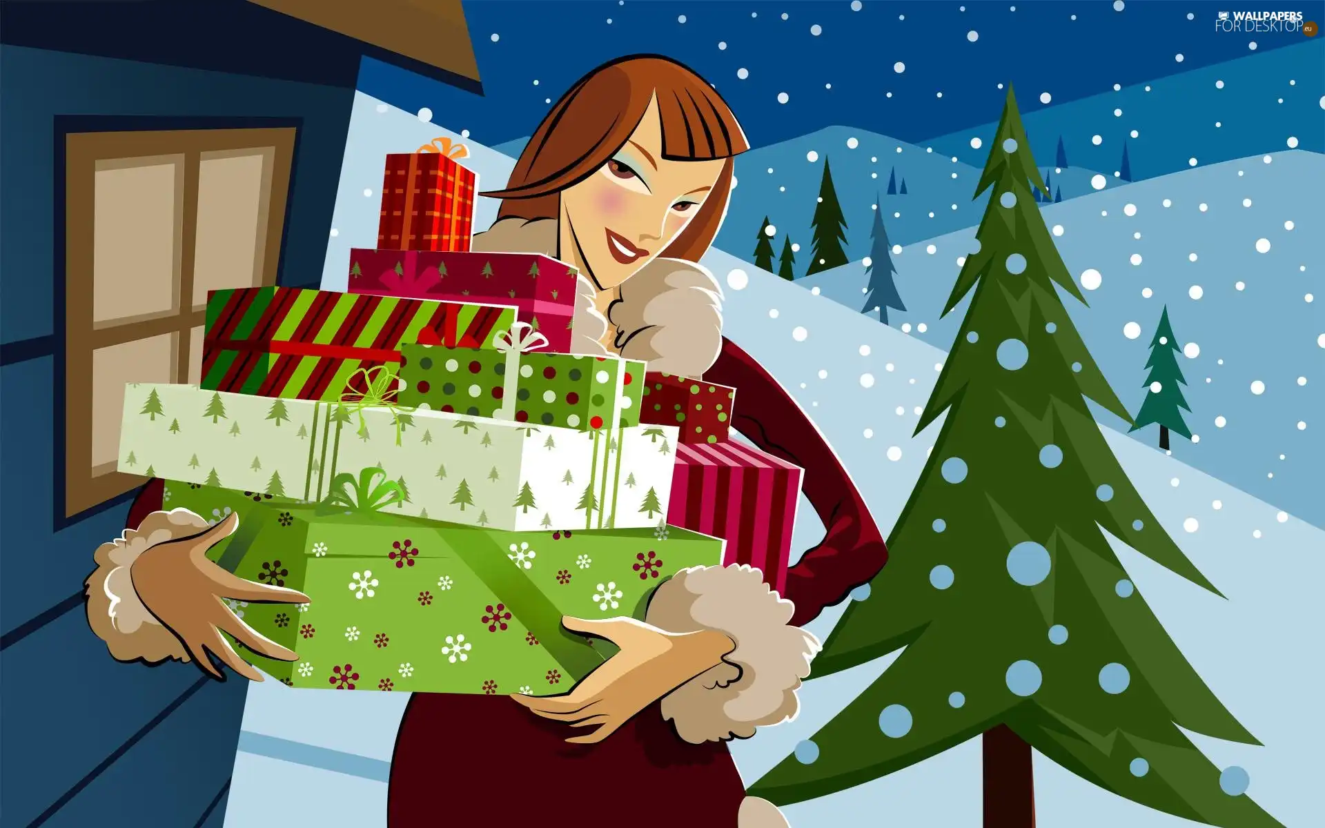 christmas, Women, gifts, christmas tree