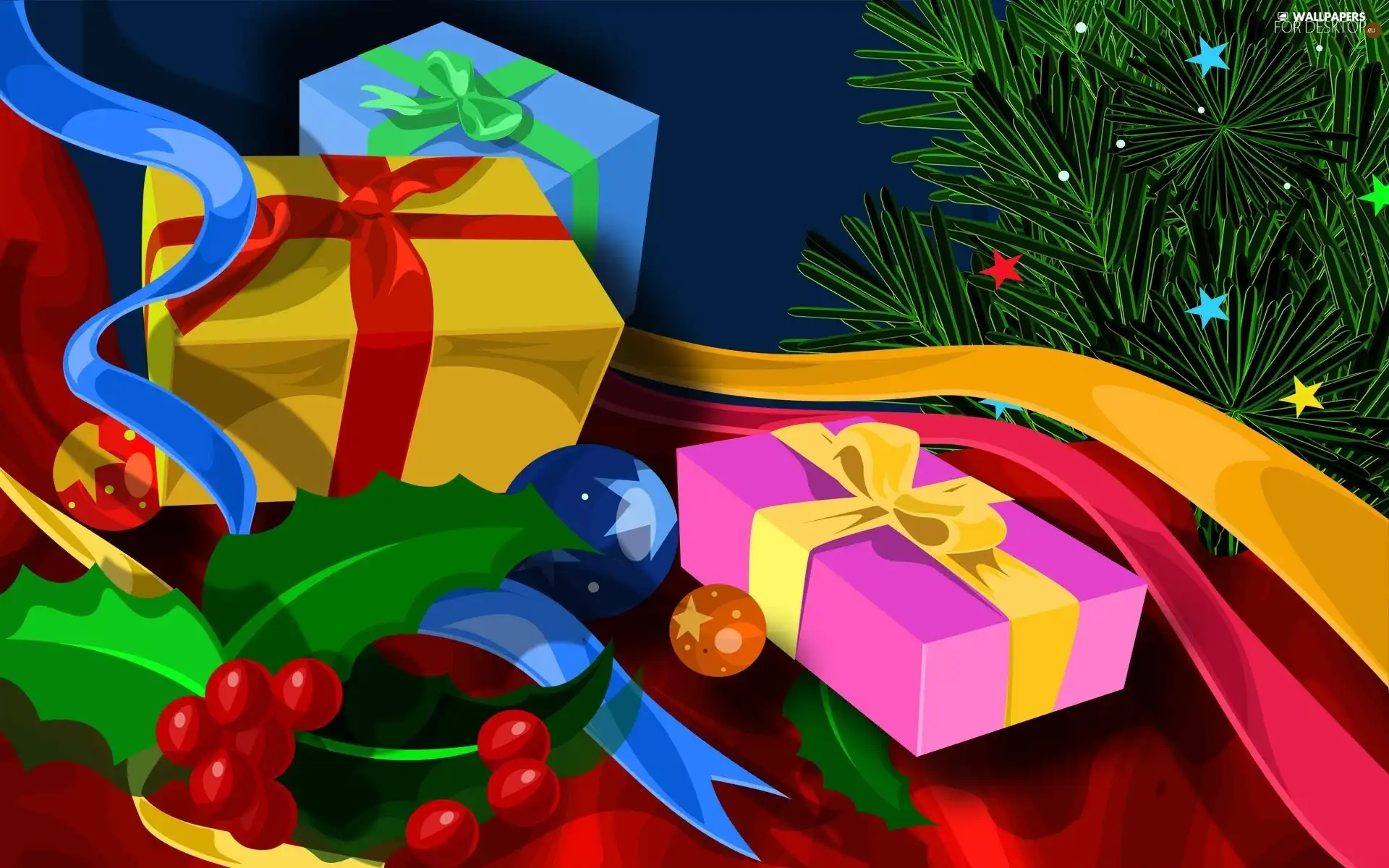 Ribbons, christmas tree, gifts