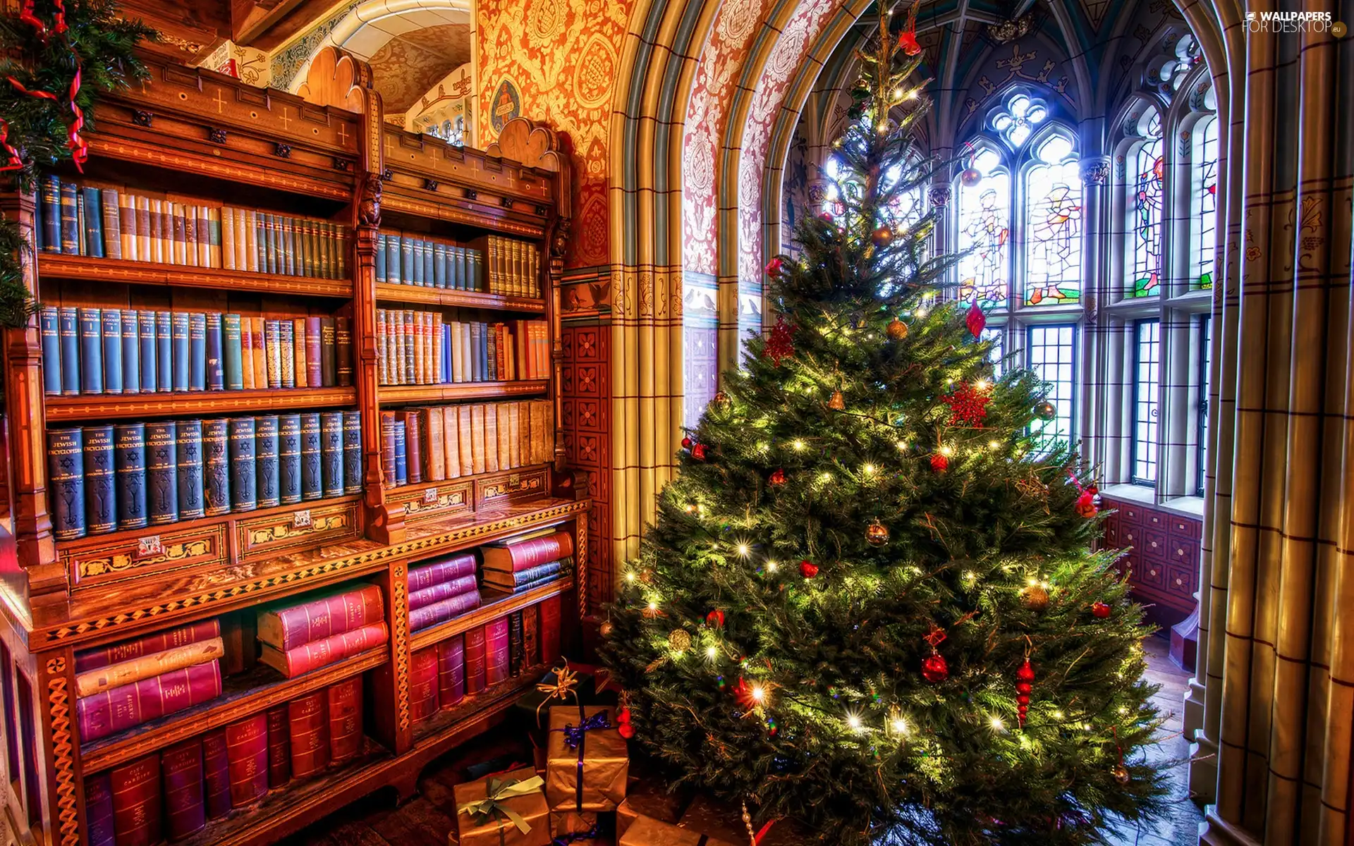 interior, christmas tree, gifts, Books