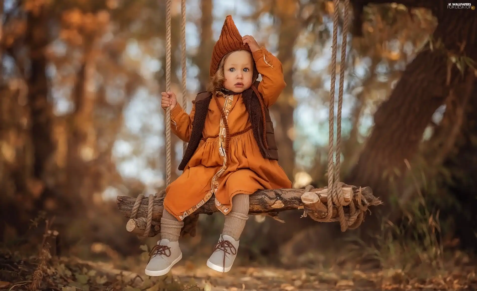 Kid, Swing, trees, girl