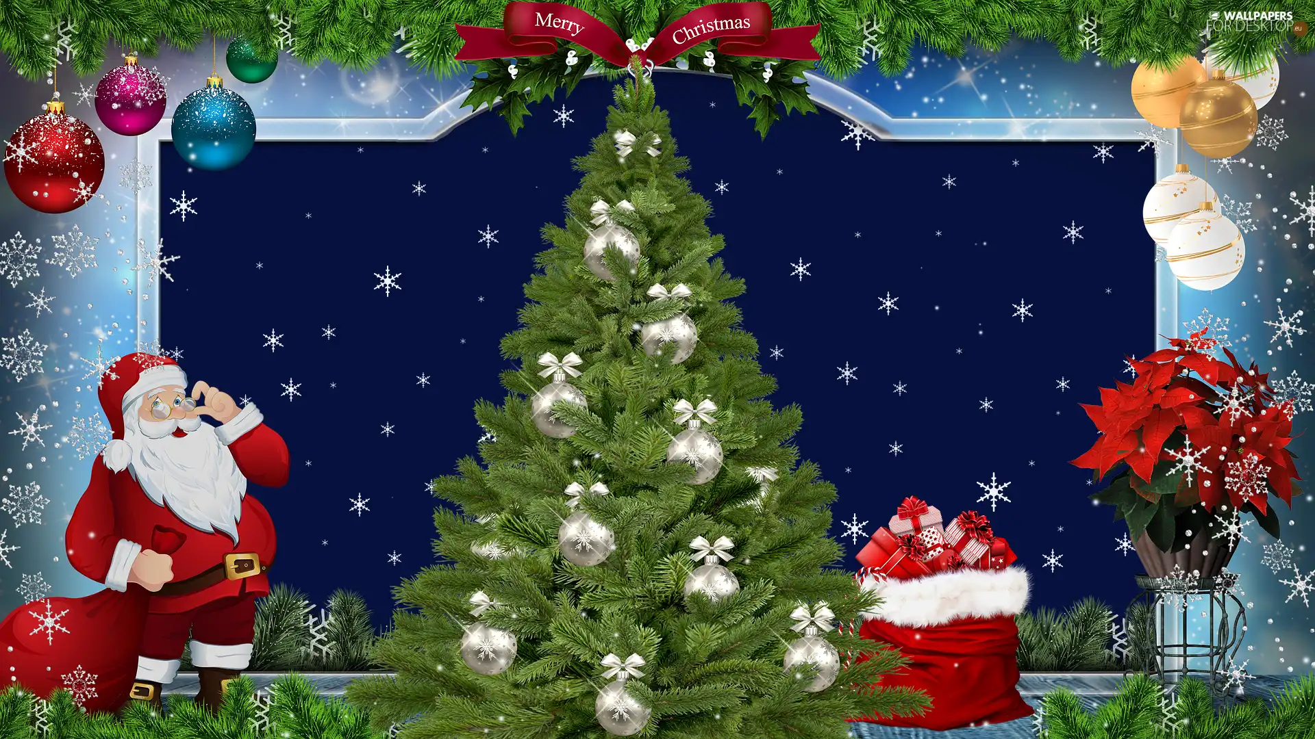 Santa, Christmas, decor, graphics, gifts, christmas tree