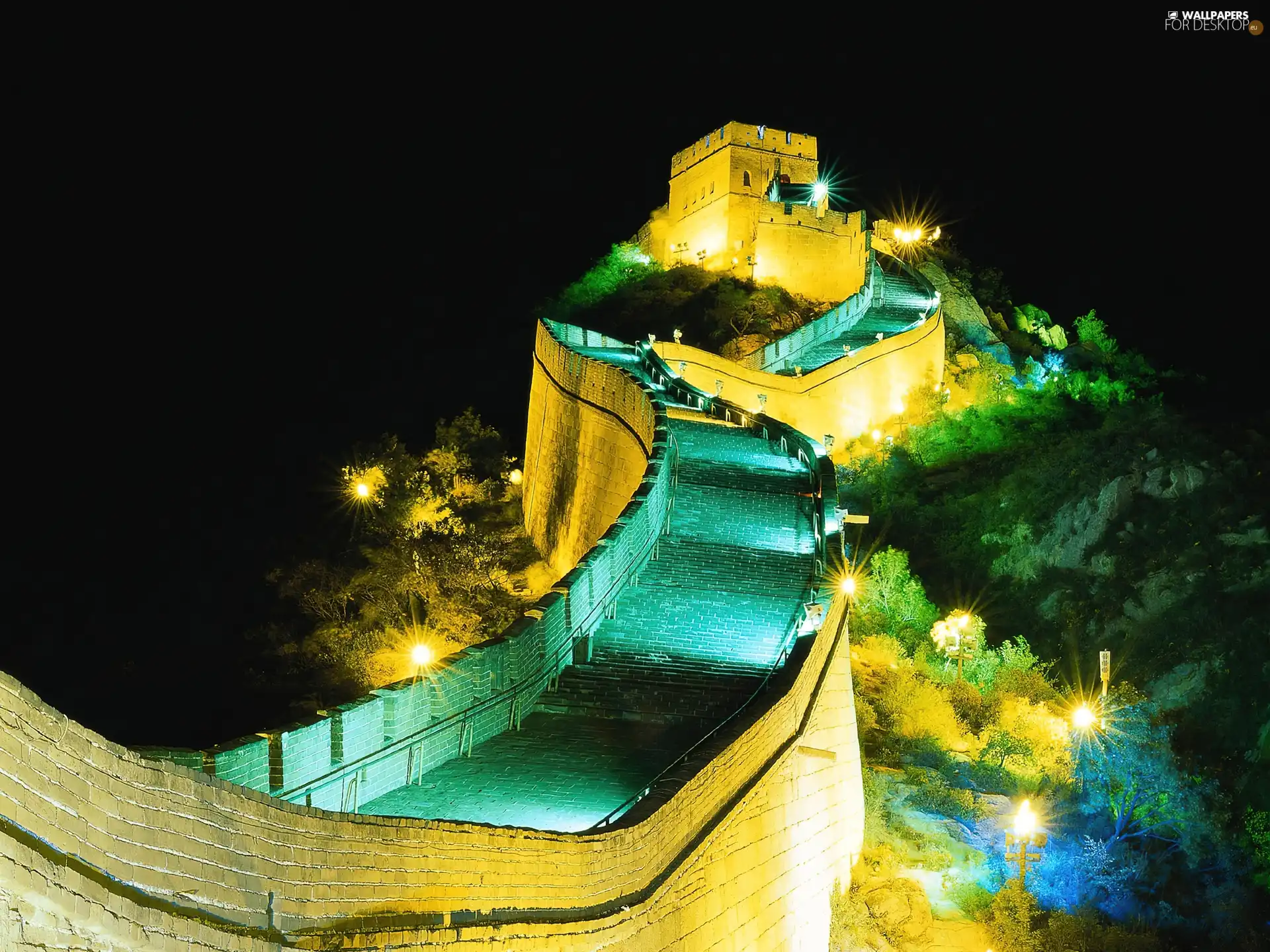 Night, lanterns, Great Chinese Wall
