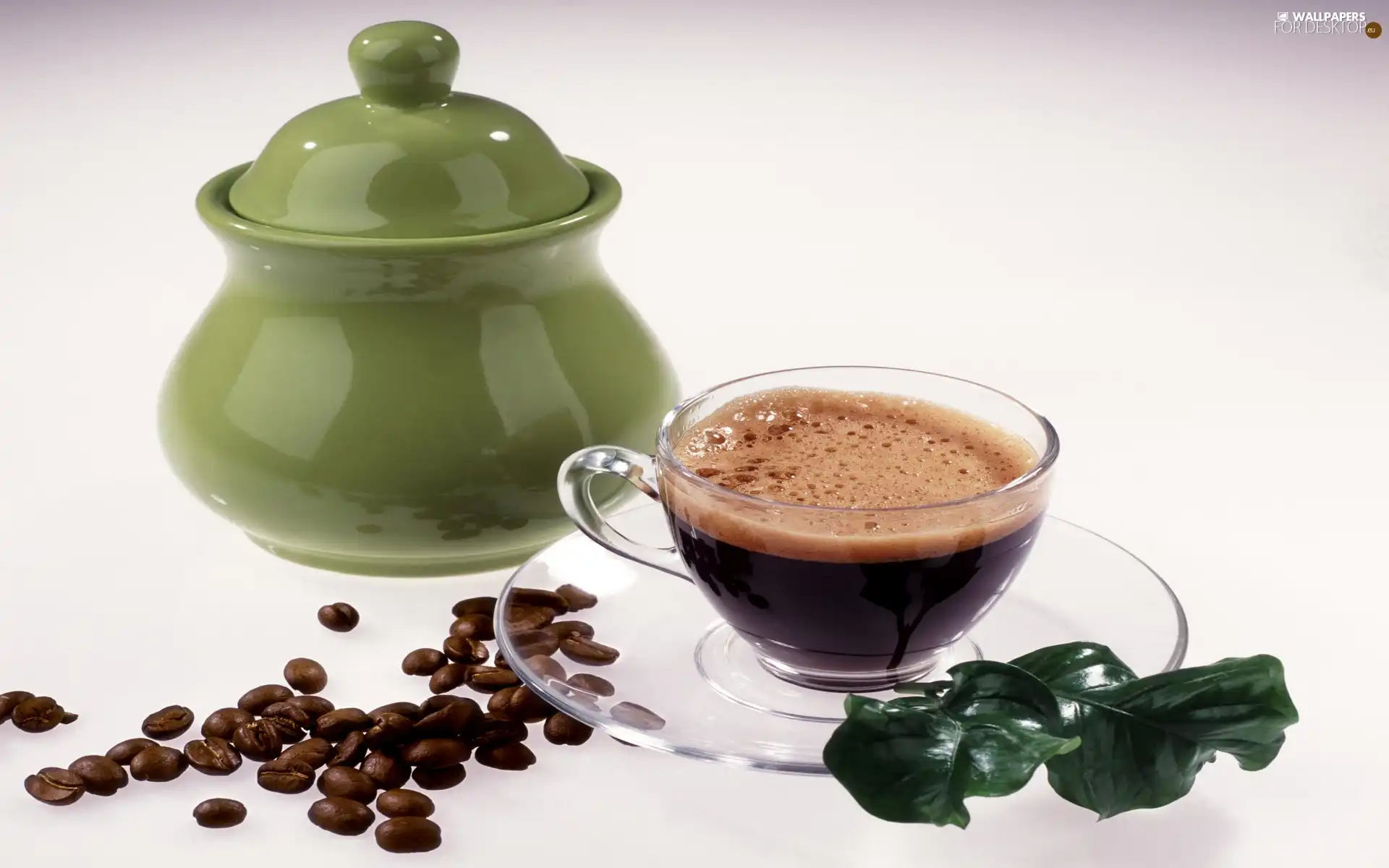 Green, sugar bowl, coffee, grains, cup