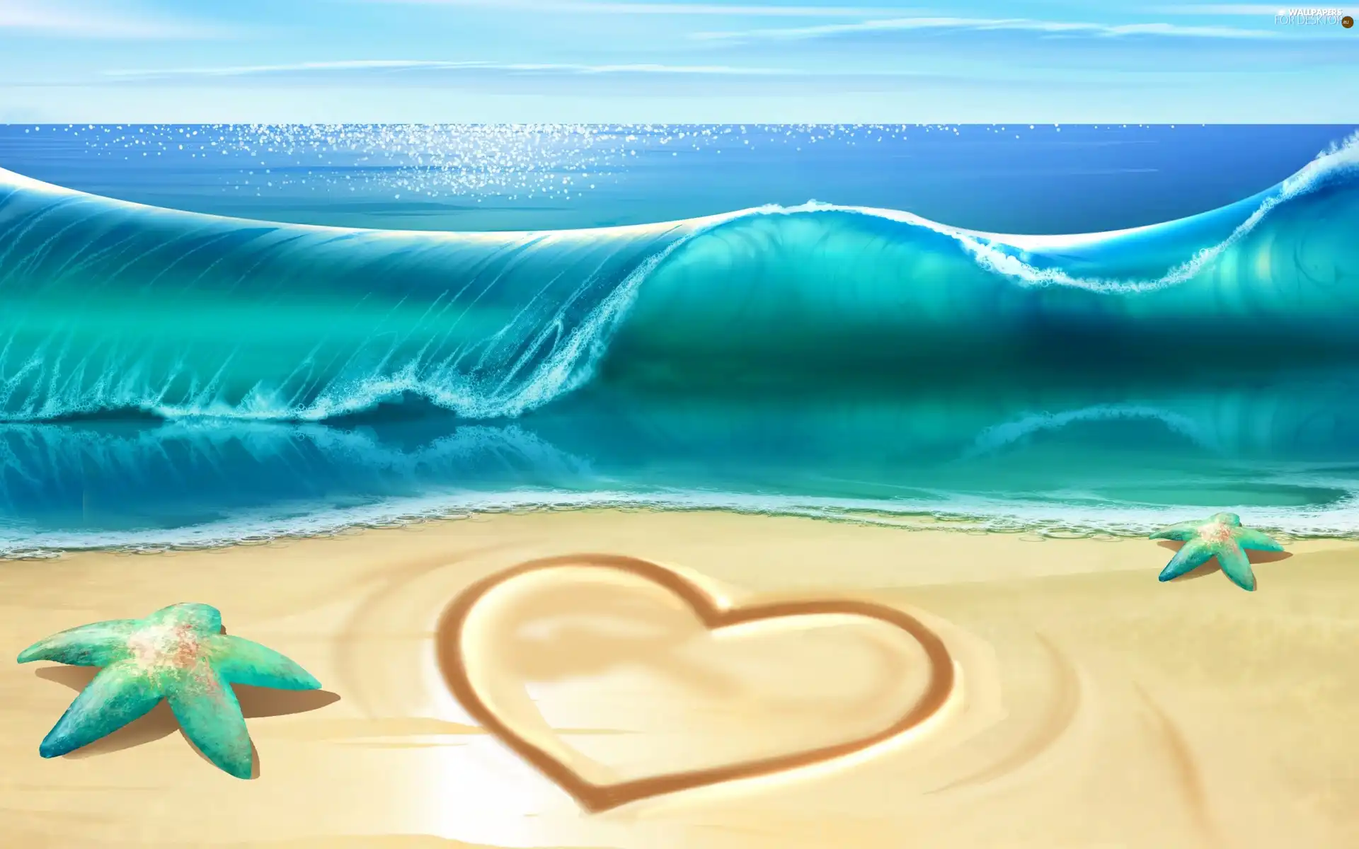graphics, Beaches, Heart, sea