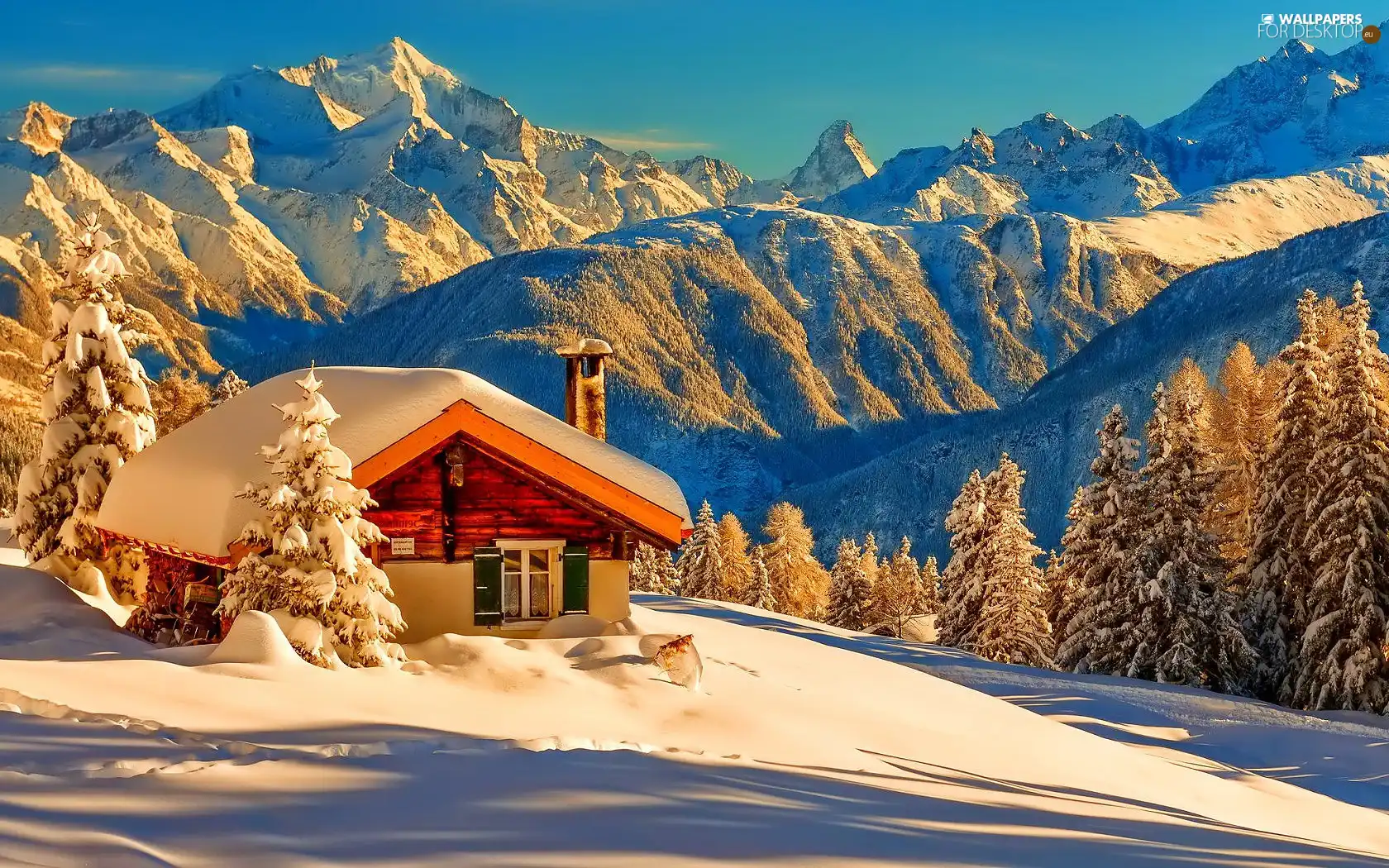 winter, woods, Home, Mountains
