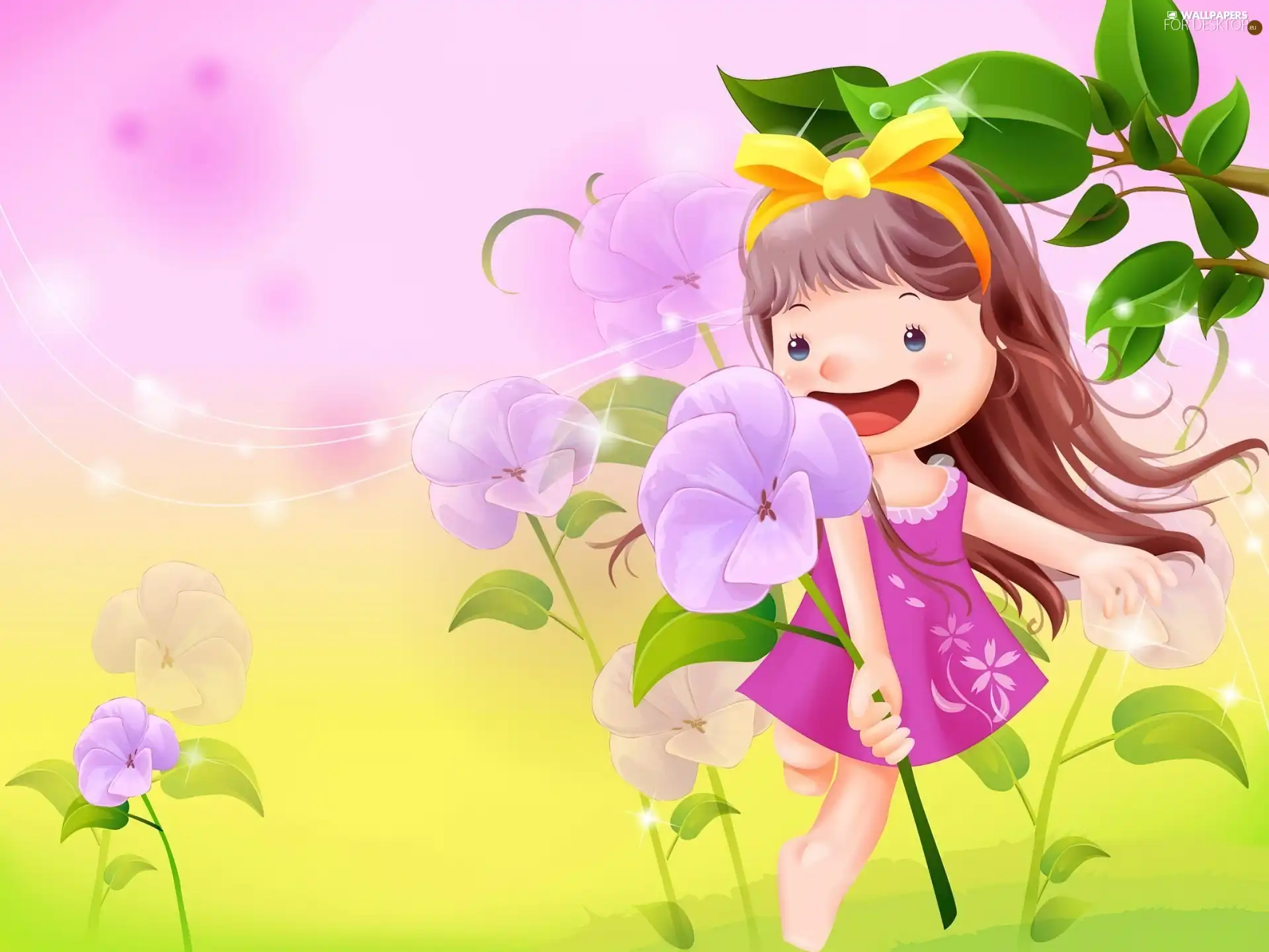 Kid, Flowers, joy, Meadow