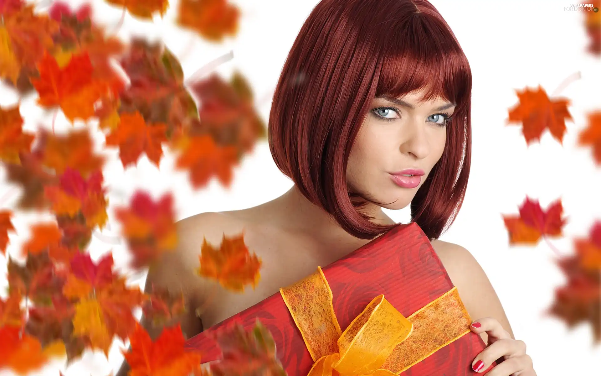 Women, Beauty, Leaf, Present, Autumn, redhead