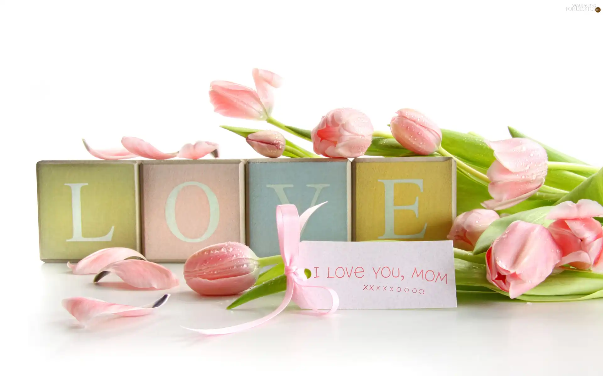 Pink, Blocks, letters, Tulips