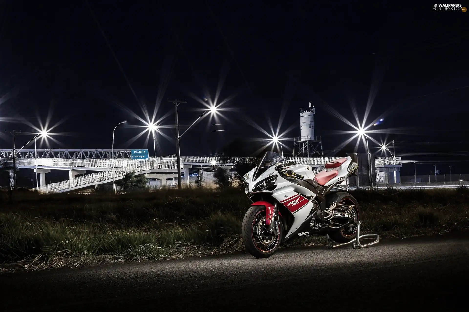 motor-bike, Night, light, Yamaha