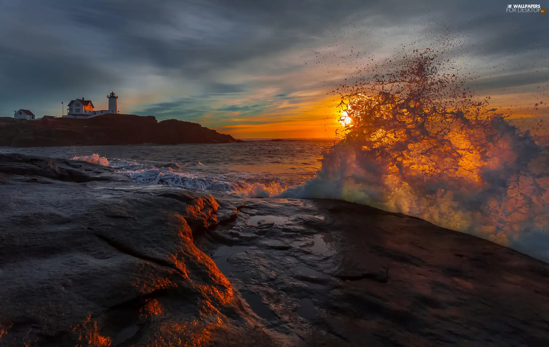 Lighthouses, Great Sunsets, Coast, Waves, Rocky