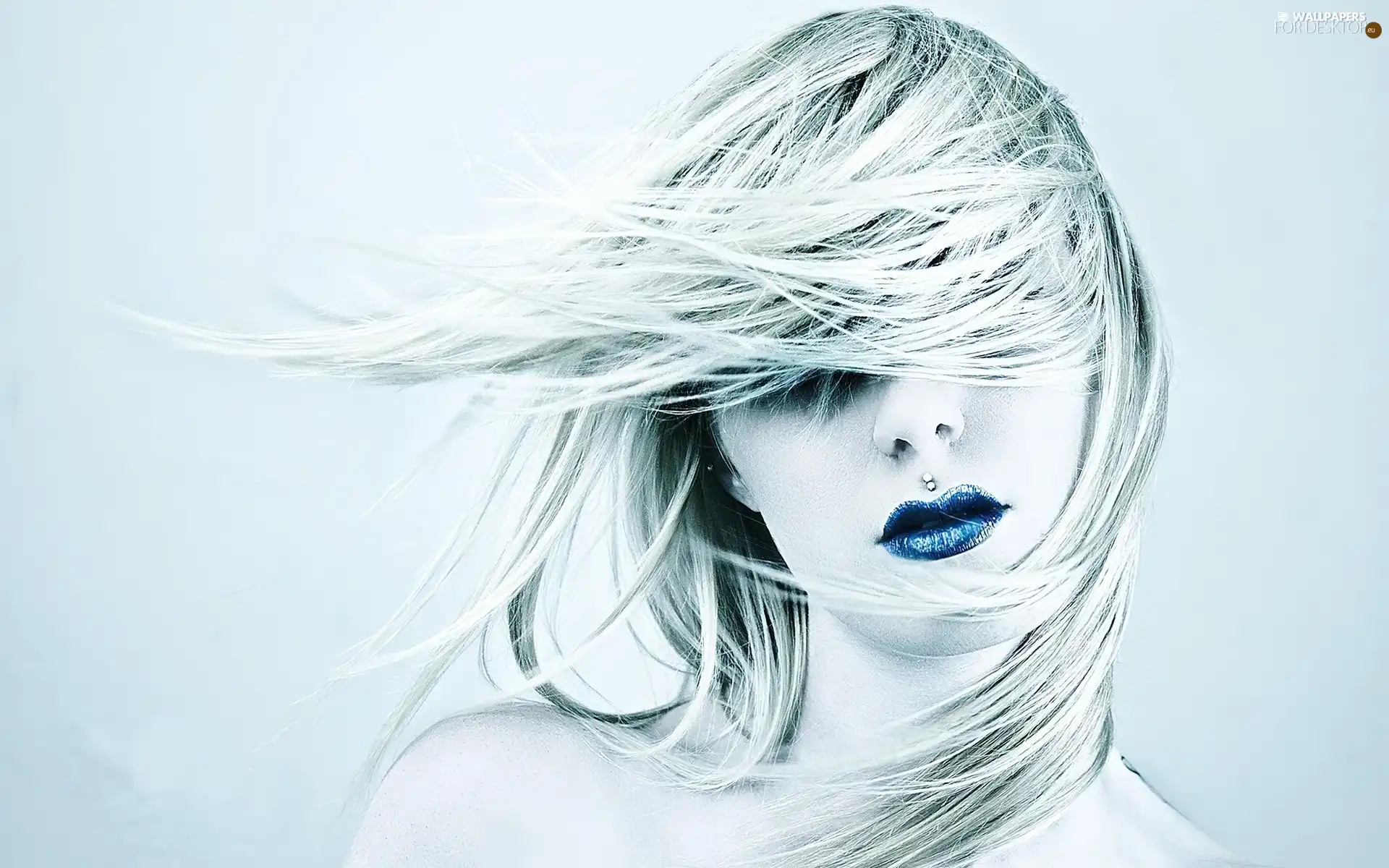 Women, Blue, lips, Hair