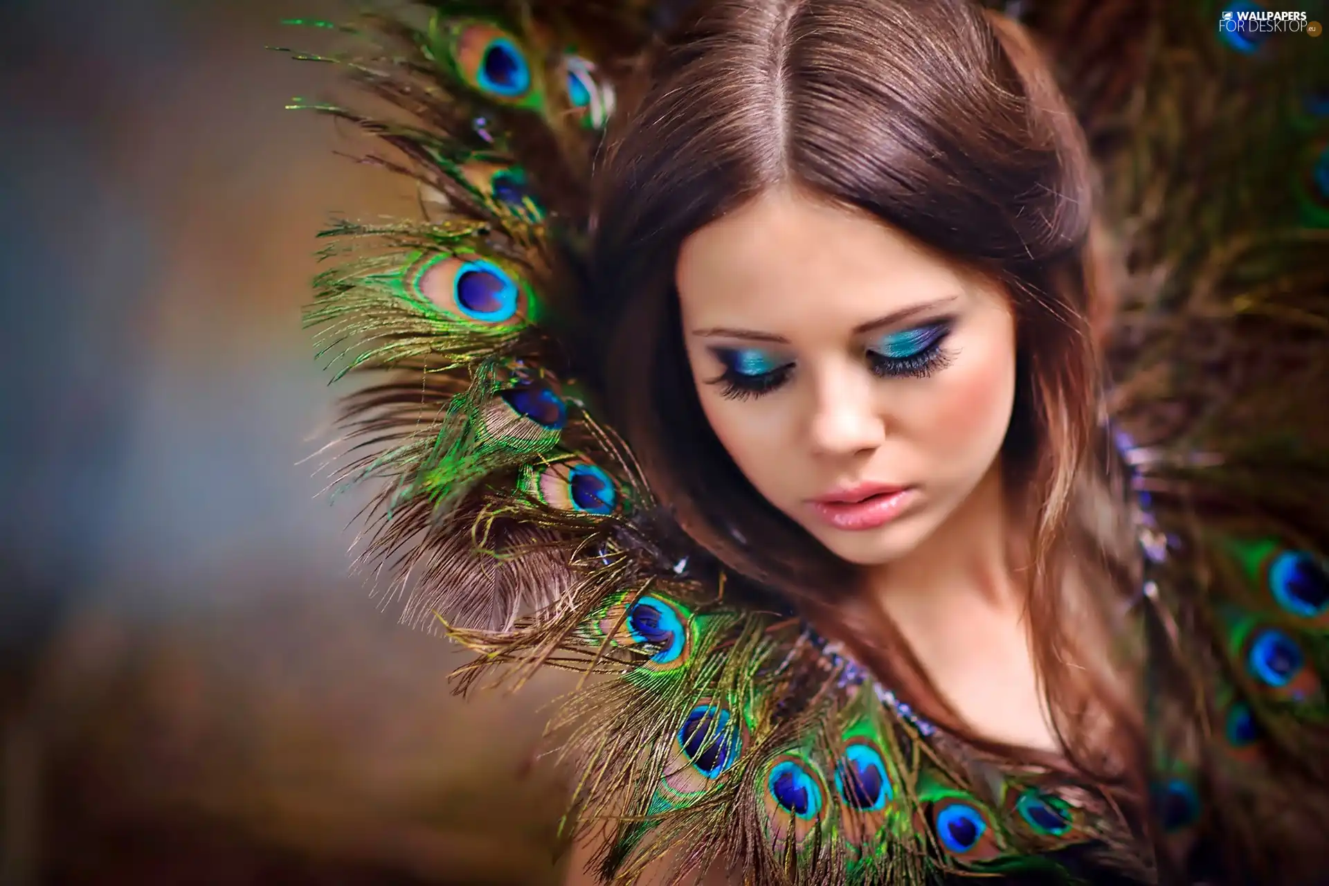 Women, Eyes, make-up, peacocks