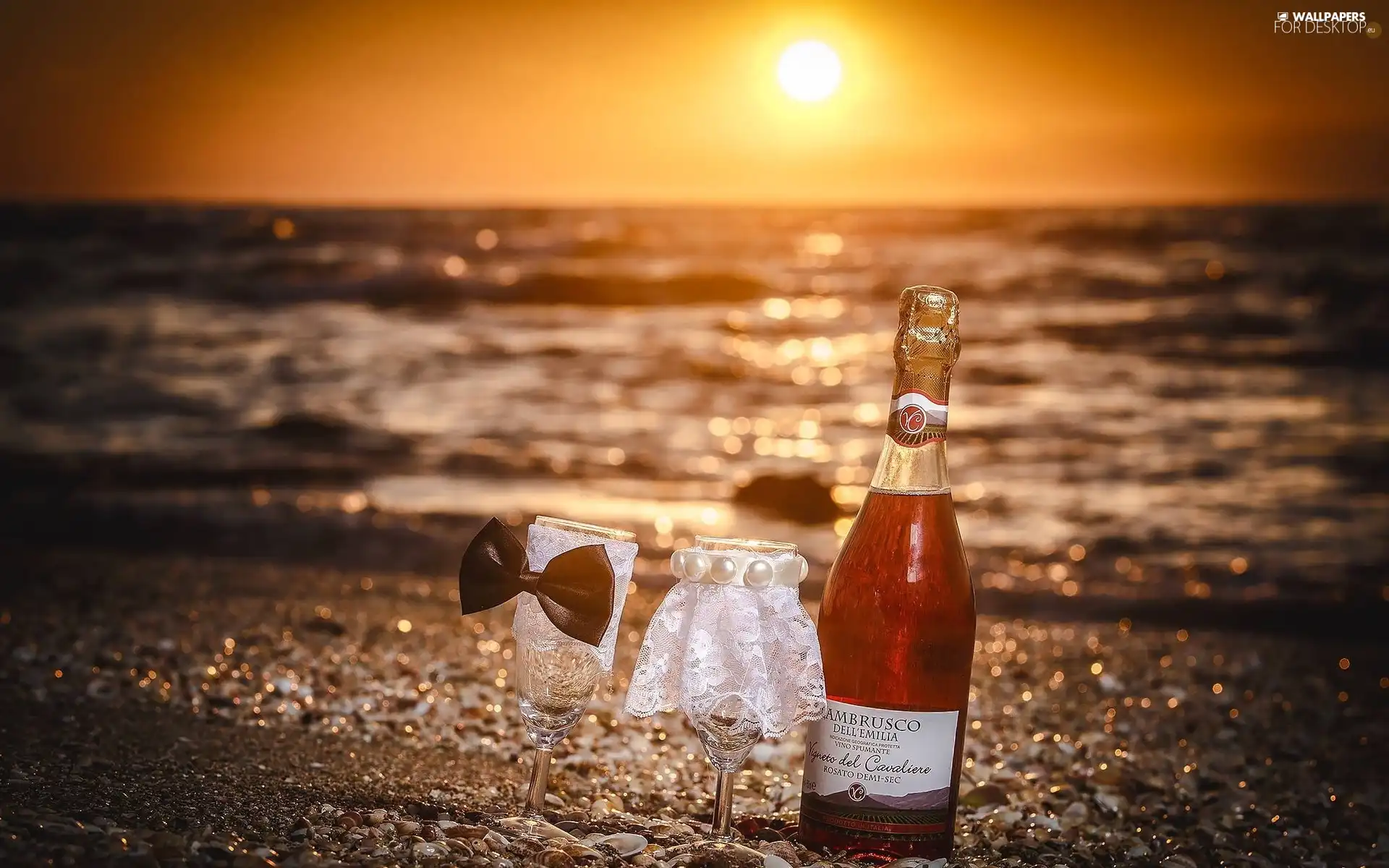 sun, sea, marriage, glasses, Champagne, west