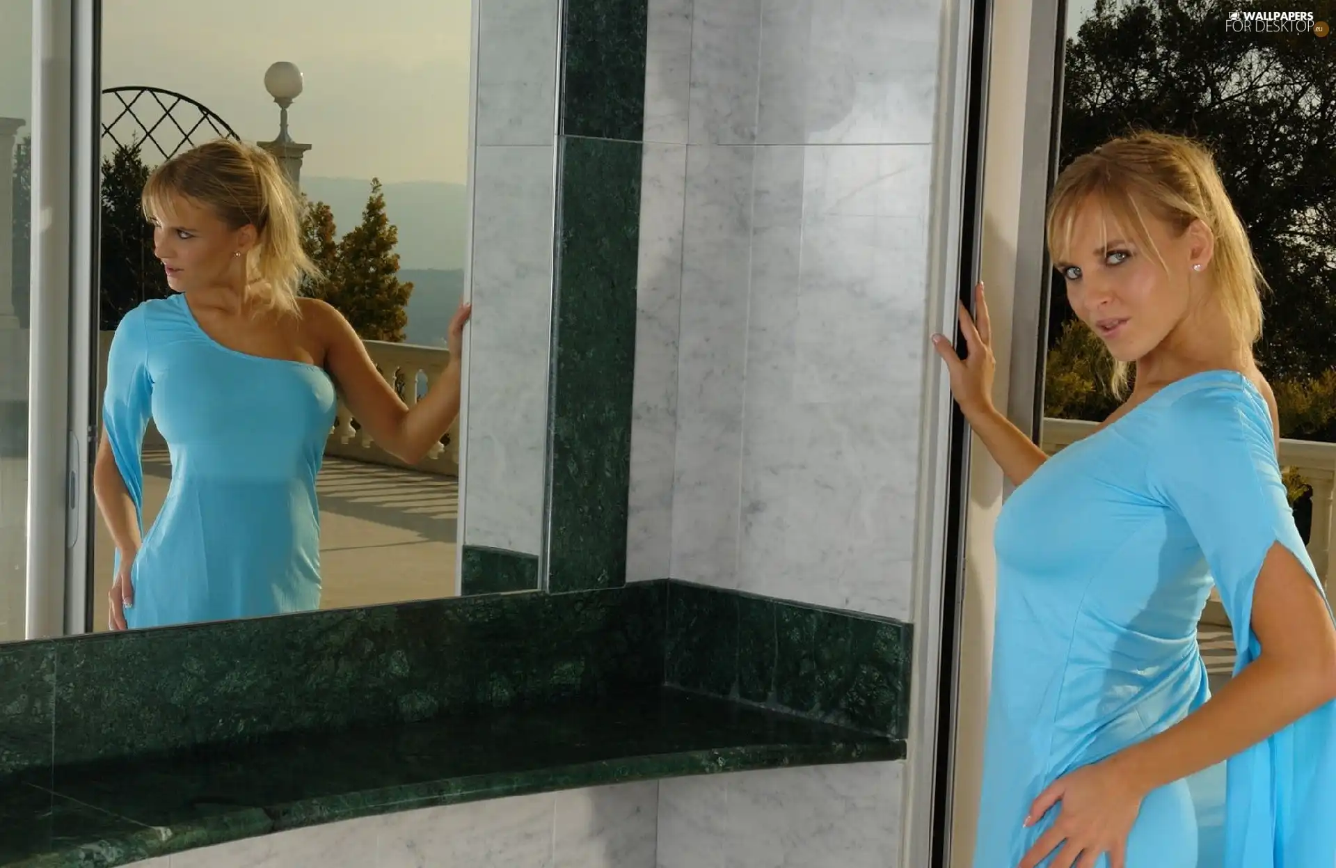 Marketa Pechova, dress, Mirror, Blue