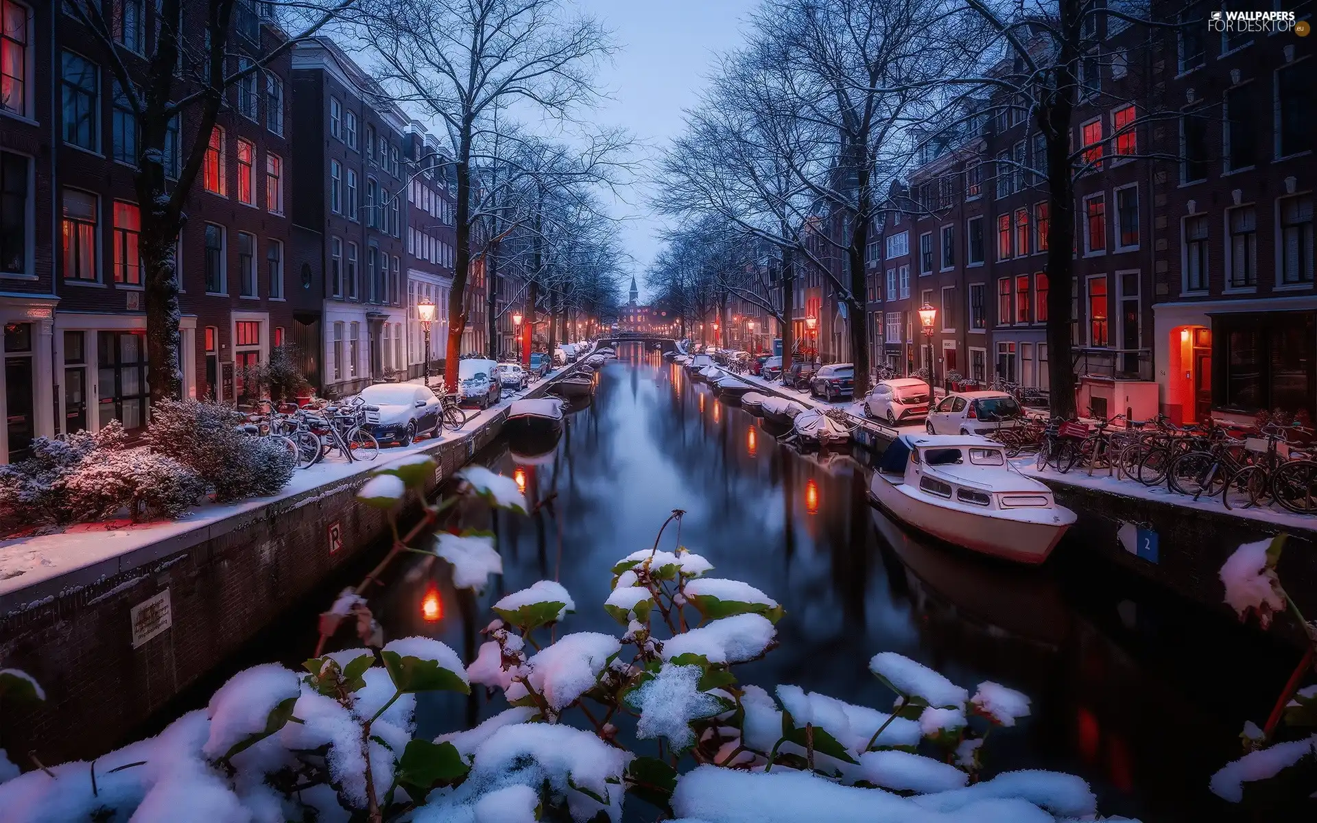 canal, winter, Amsterdam, Netherlands, Houses, snow