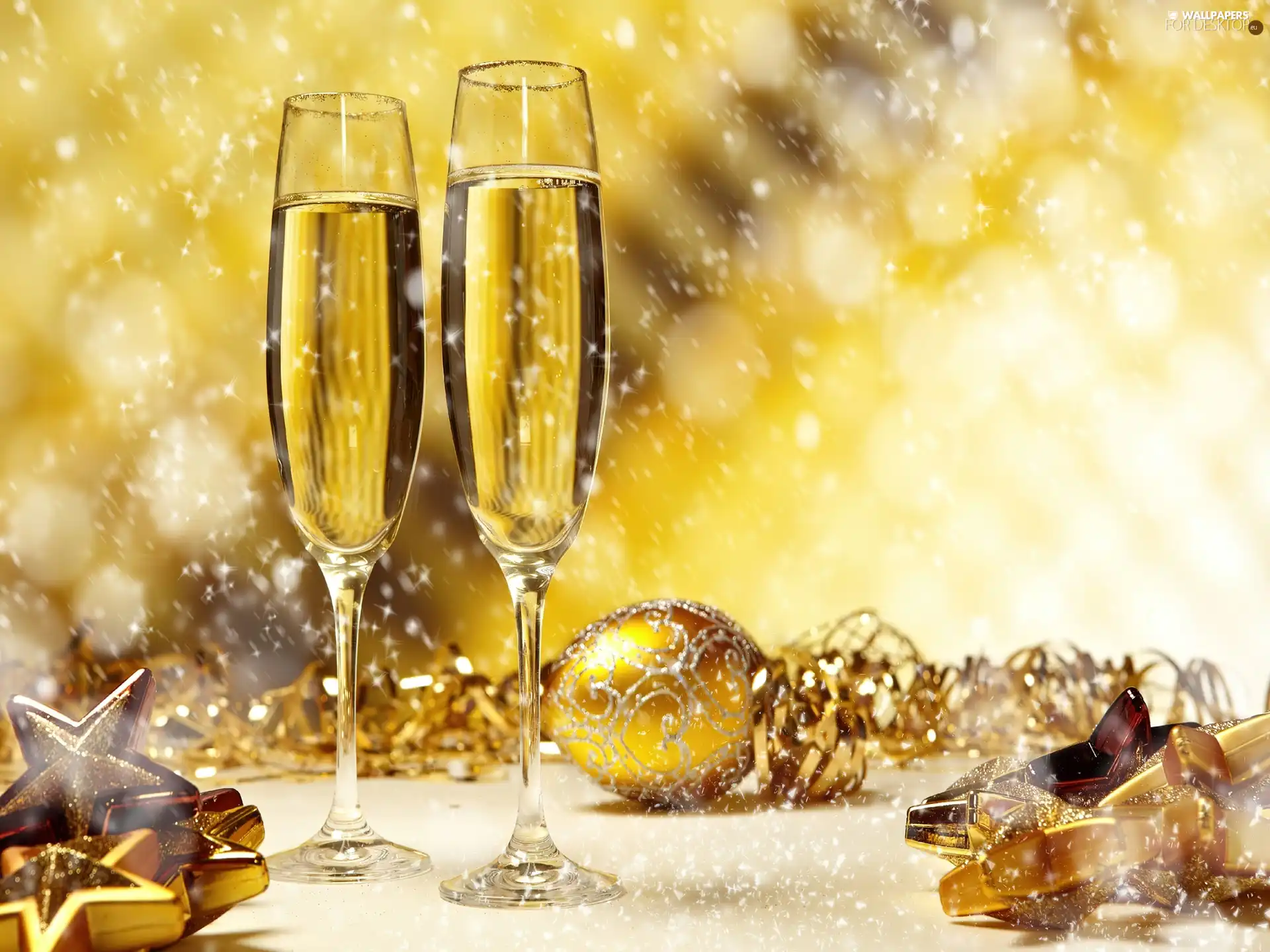 New, year, Champagne, decoration, glasses